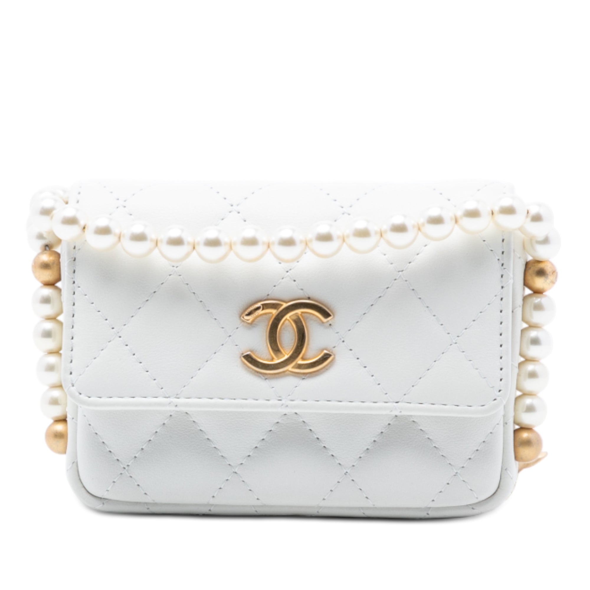 Chanel Quilted Lambskin About Pearls Card Holder On Chain - image 1