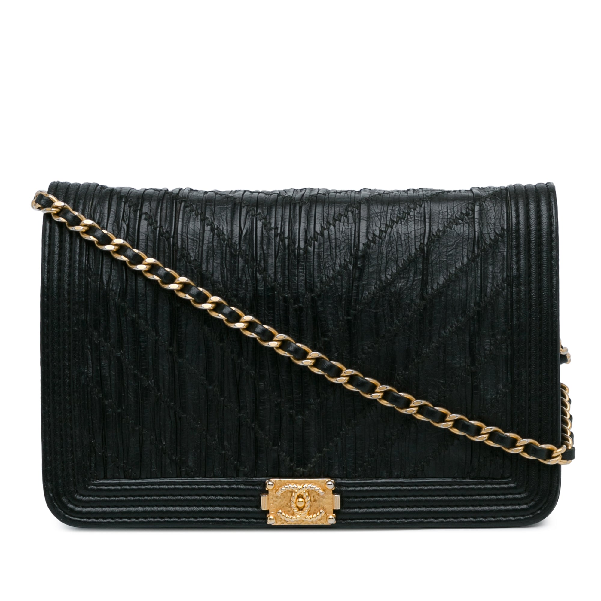 Chanel Pleated Crumpled Chevron Calfskin Boy Wallet On Chain - image 1