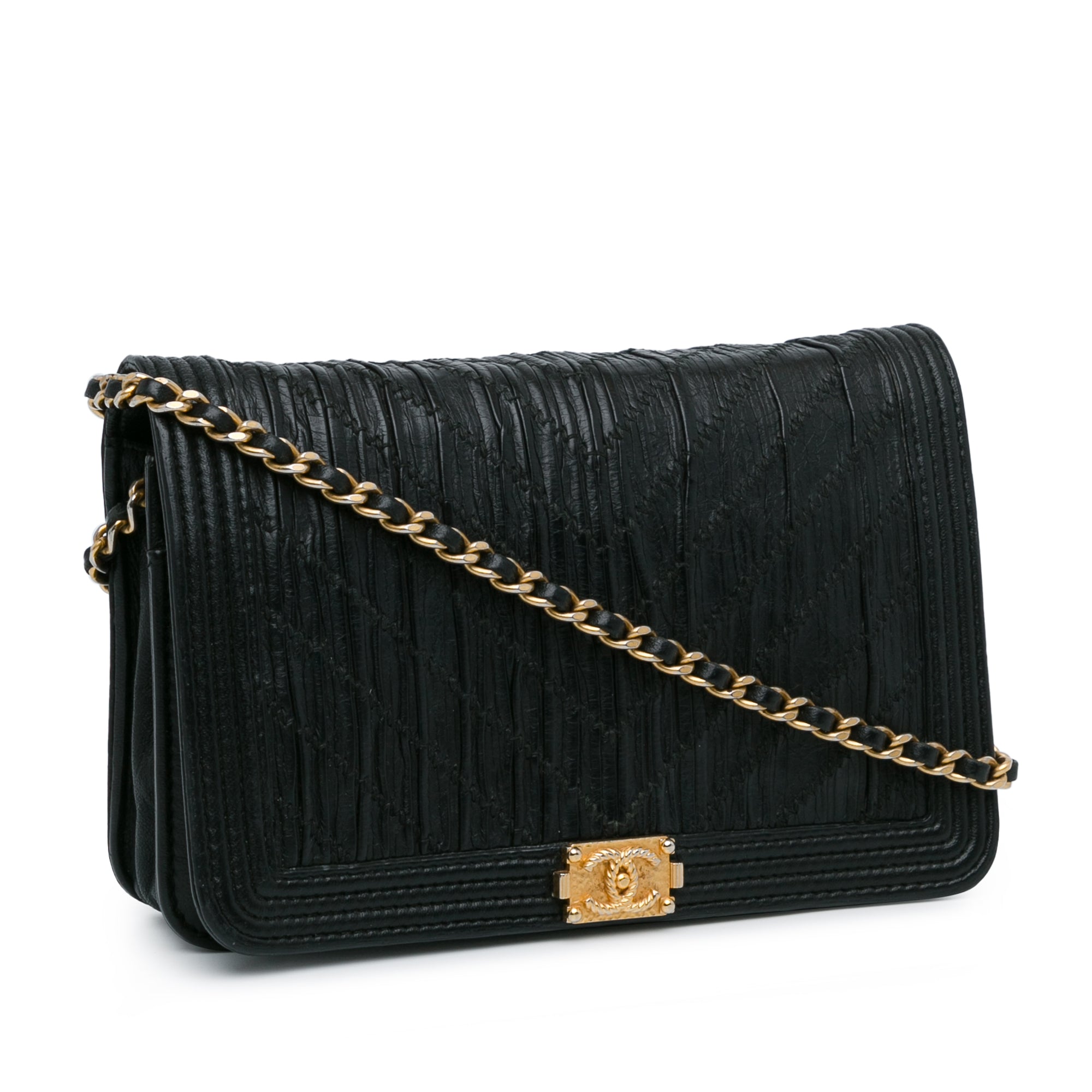 Chanel Pleated Crumpled Chevron Calfskin Boy Wallet On Chain - image 2