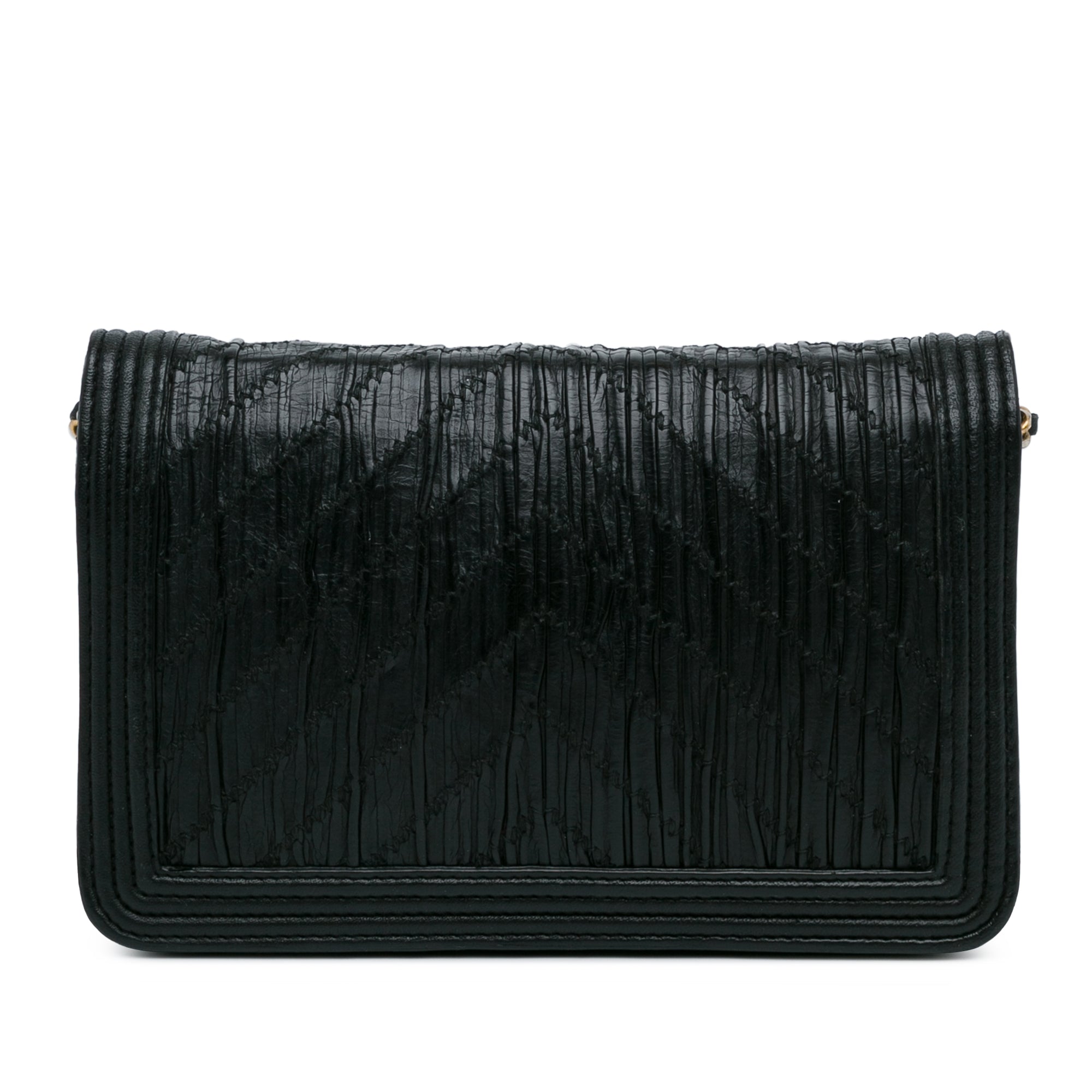 Chanel Pleated Crumpled Chevron Calfskin Boy Wallet On Chain - image 3