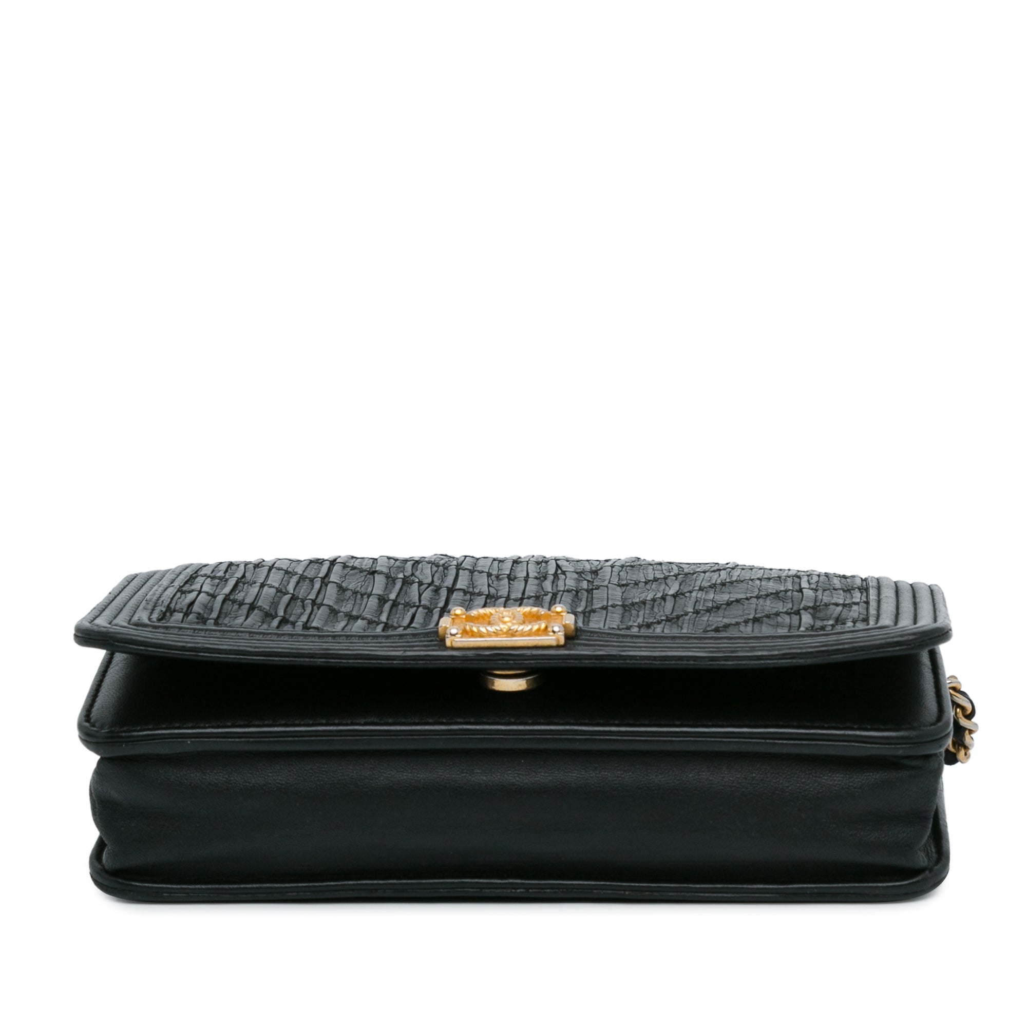 Chanel Pleated Crumpled Chevron Calfskin Boy Wallet On Chain - image 4