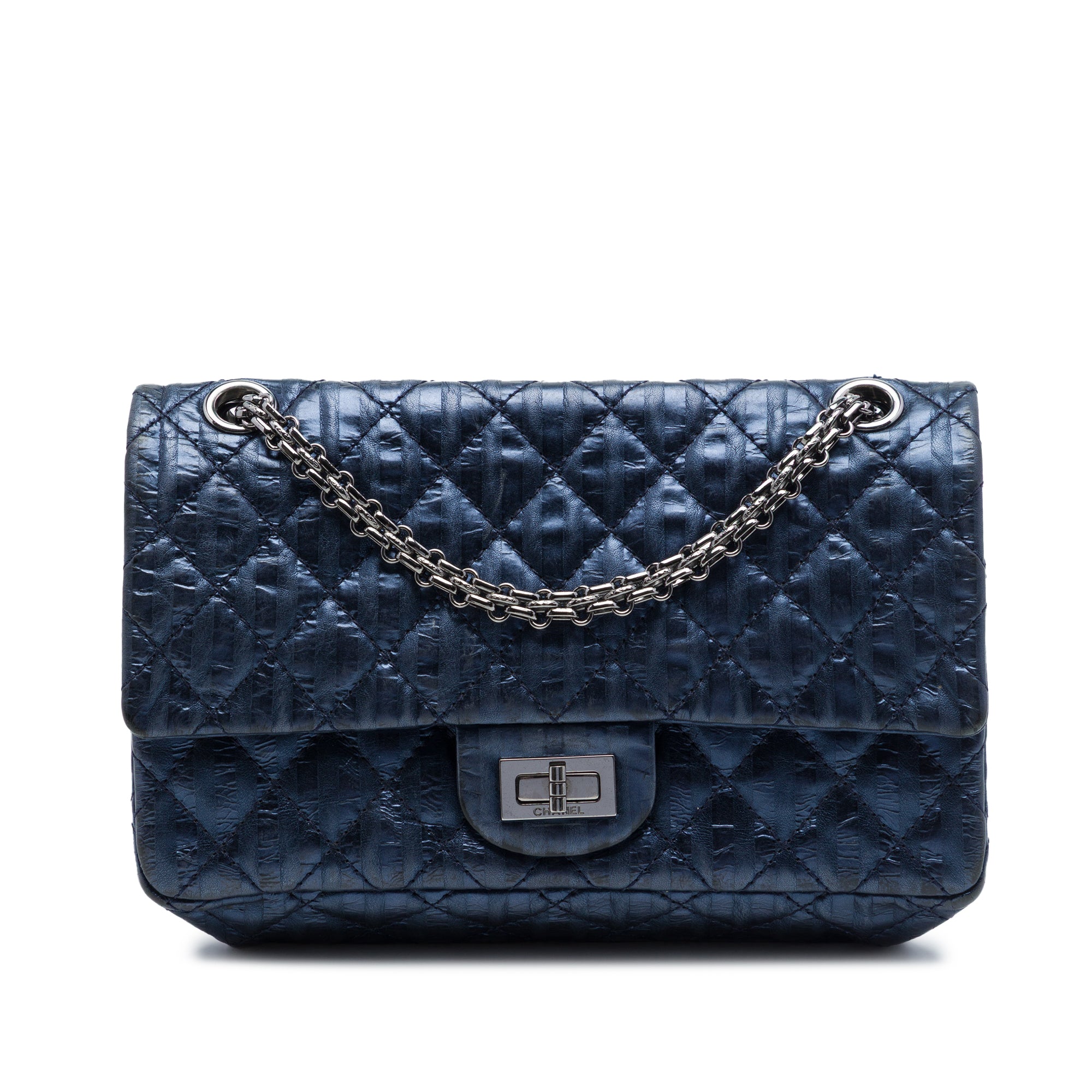 Chanel Quilted Metallic Striped Aged Calfskin Reissue 2.55 Accordion Flap 225 - image 1