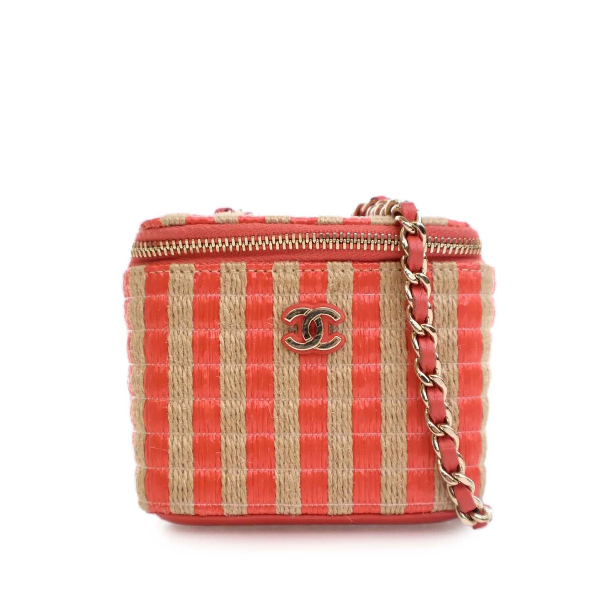 Chanel Mini CC Striped Raffia Vanity Case - image 1