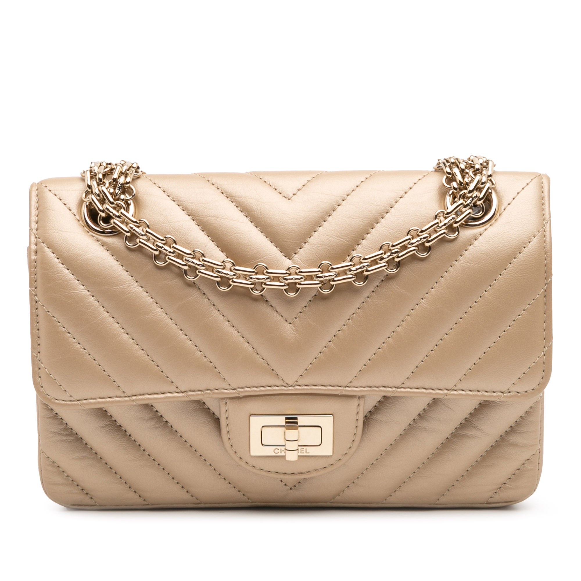 Chanel Reissue 2.55 Chevron Quilted Metallic Calfskin Single Flap 224 - image 1