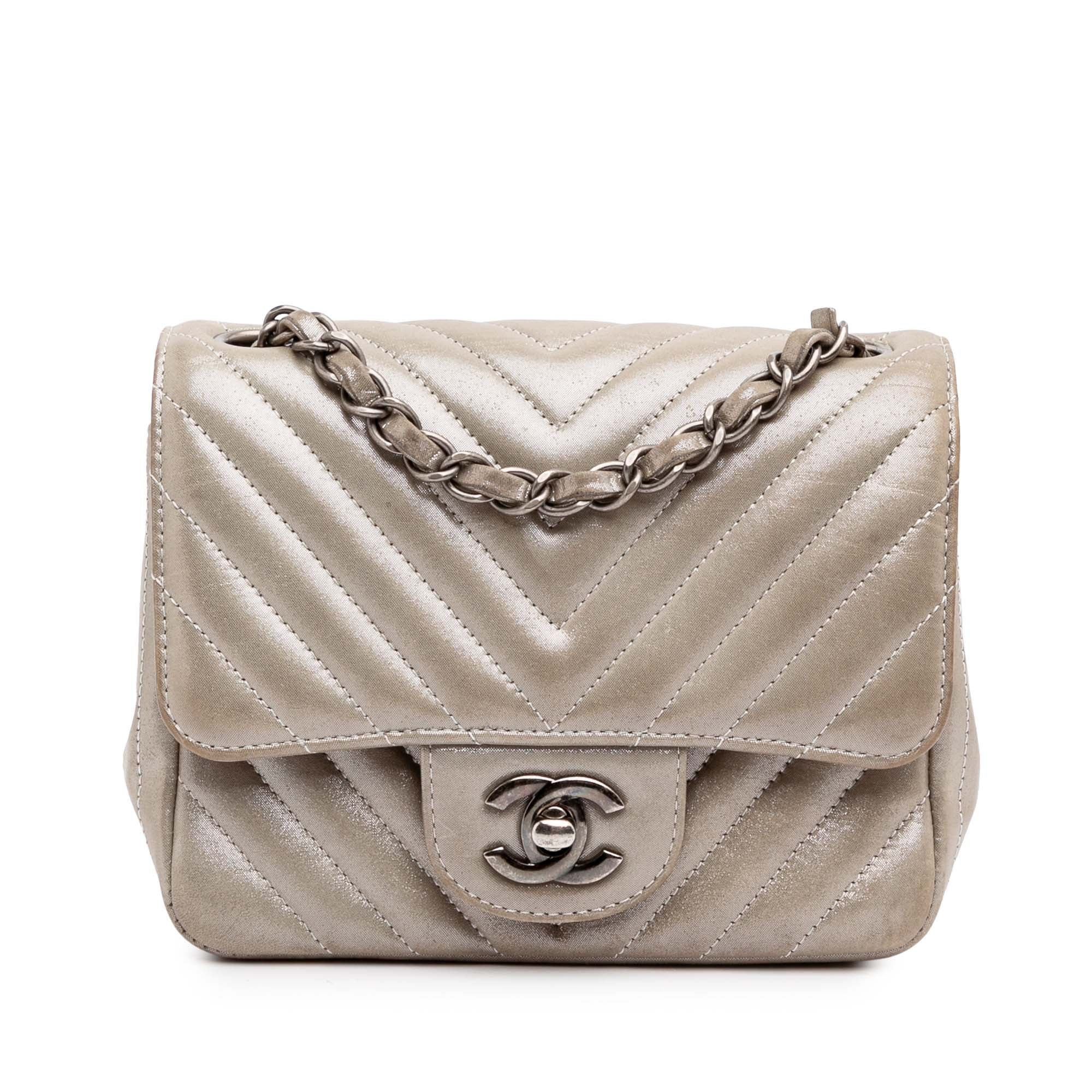 Chanel Mini Square Classic Chevron Iridescent Lambskin Single Flap - image 1