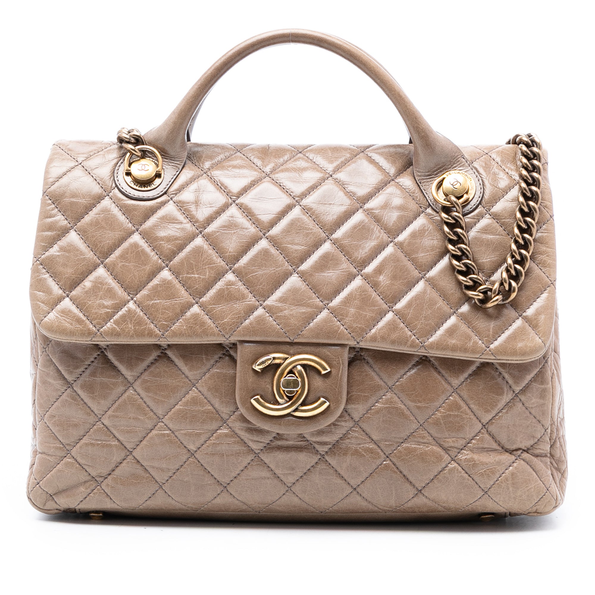 Chanel Large Glazed Calfskin Castle Rock Top Handle Flap - image 1