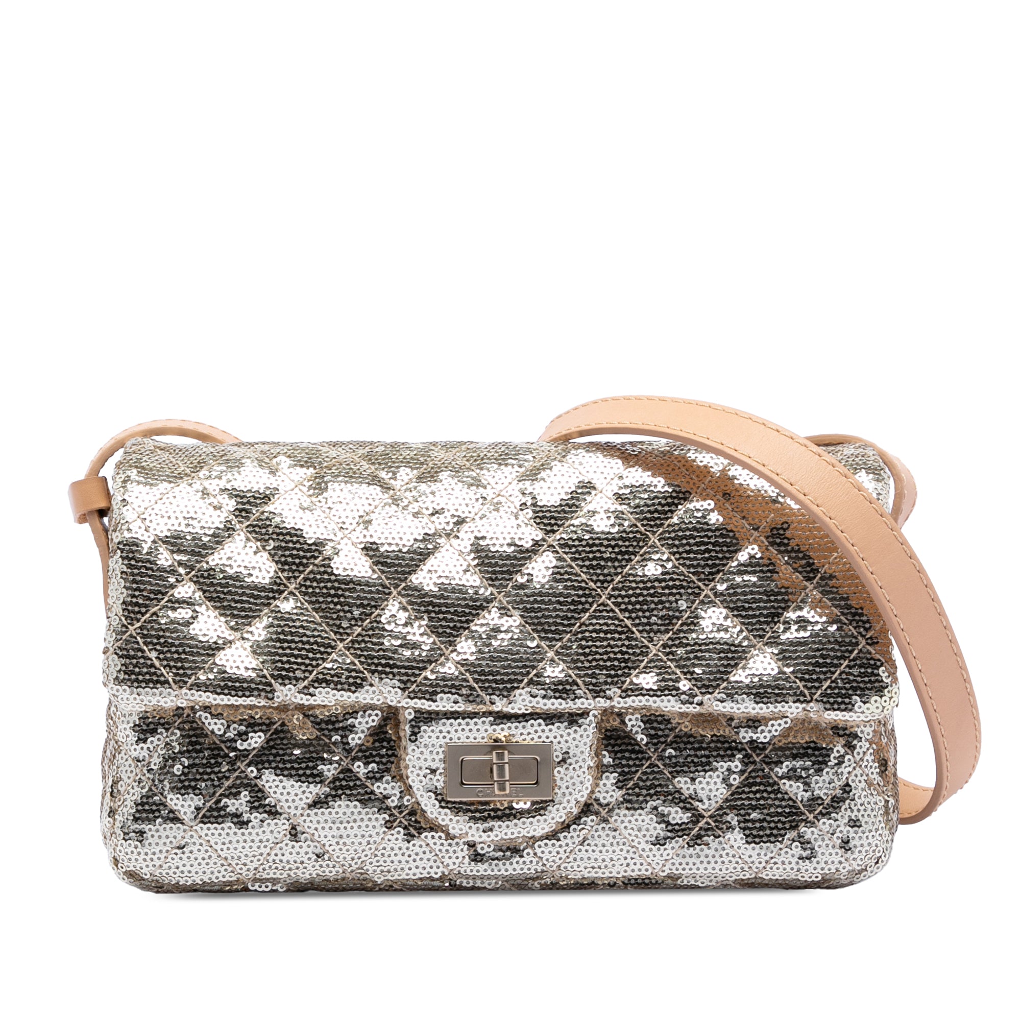 Chanel Quilted Sequined Raffia Easy Reissue 2.55 Single Flap 225 - image 1