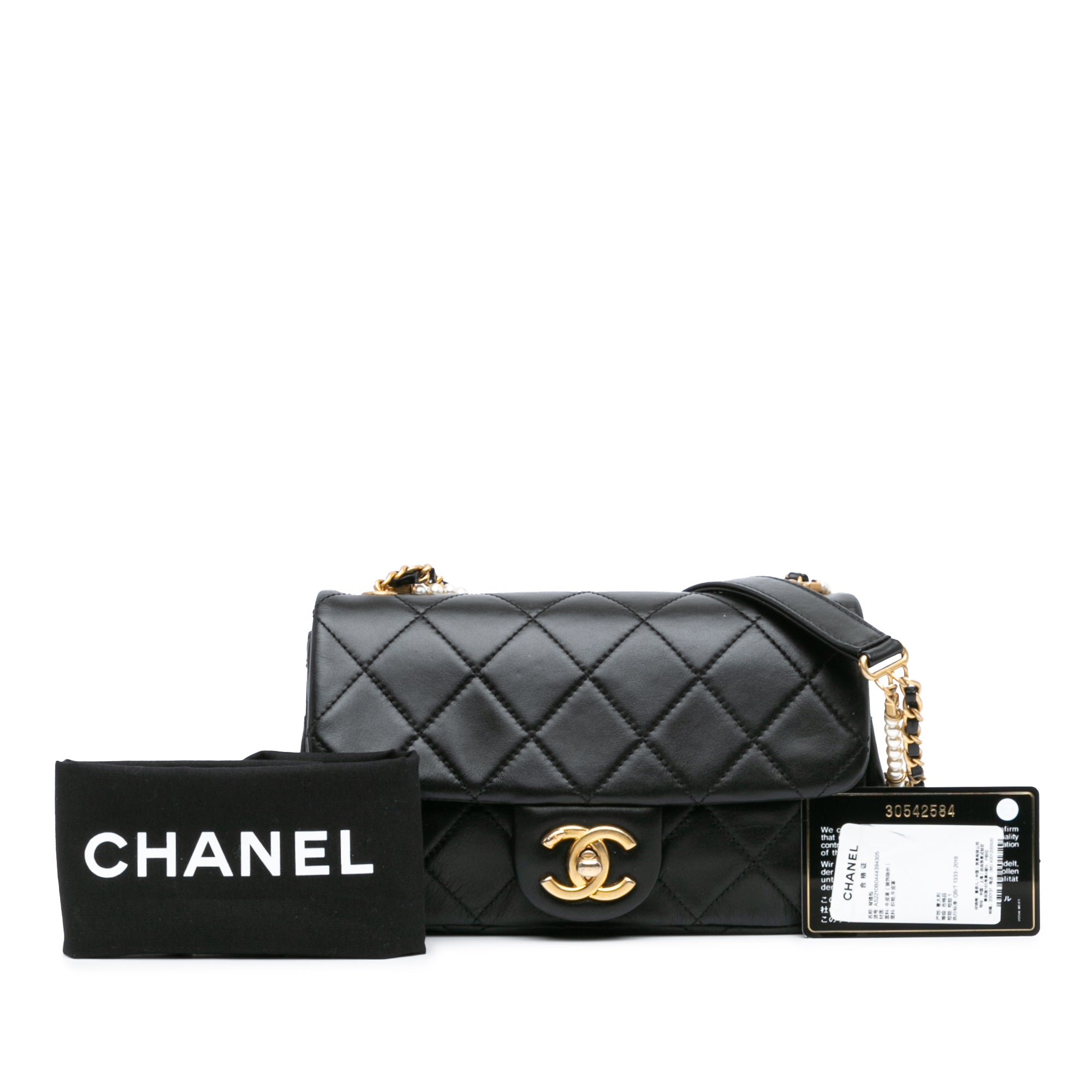 Chanel Mini Quilted Calfskin Crystal Pearls Chain Flap - image 9