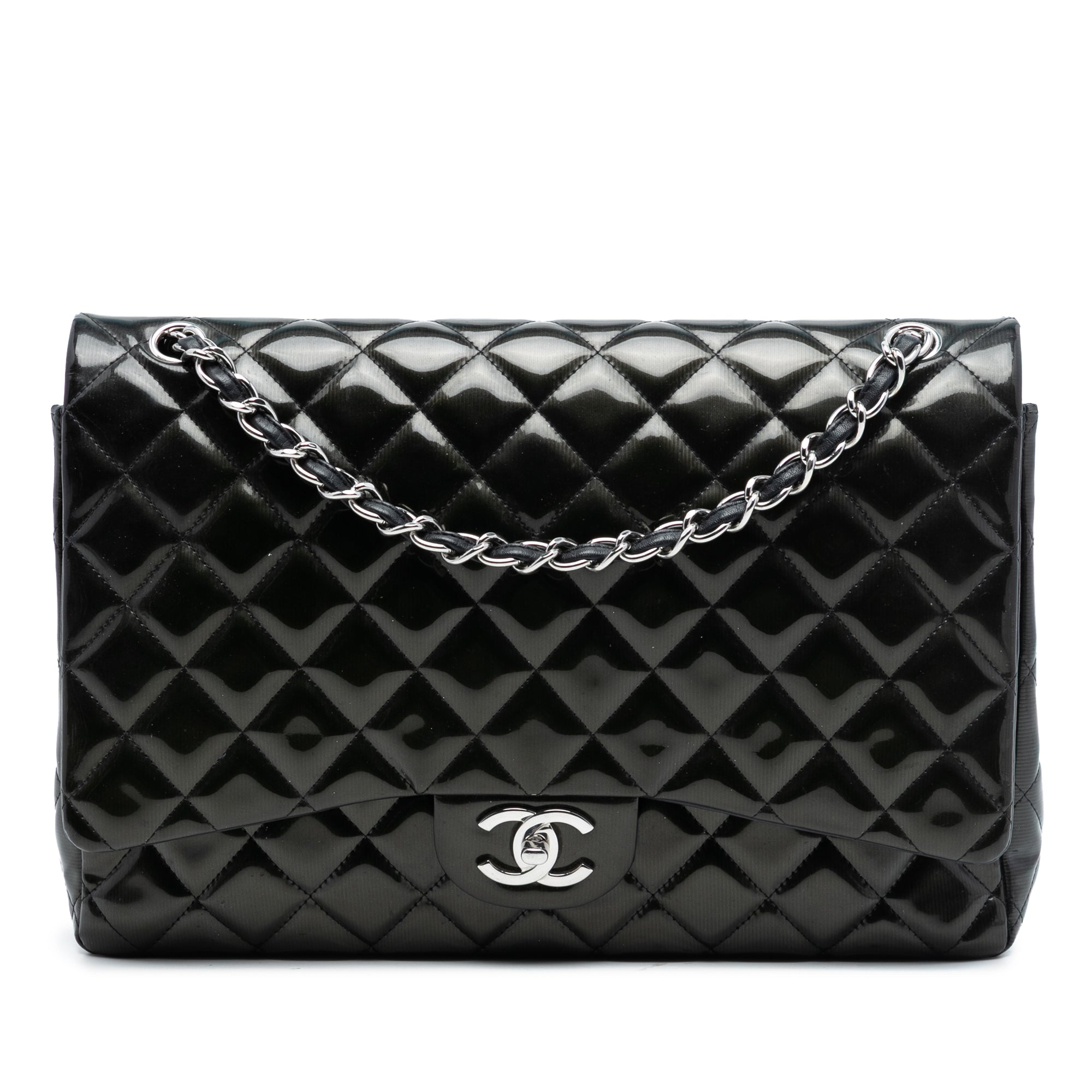 Chanel Maxi Classic Striped Patent Double Flap - image 1