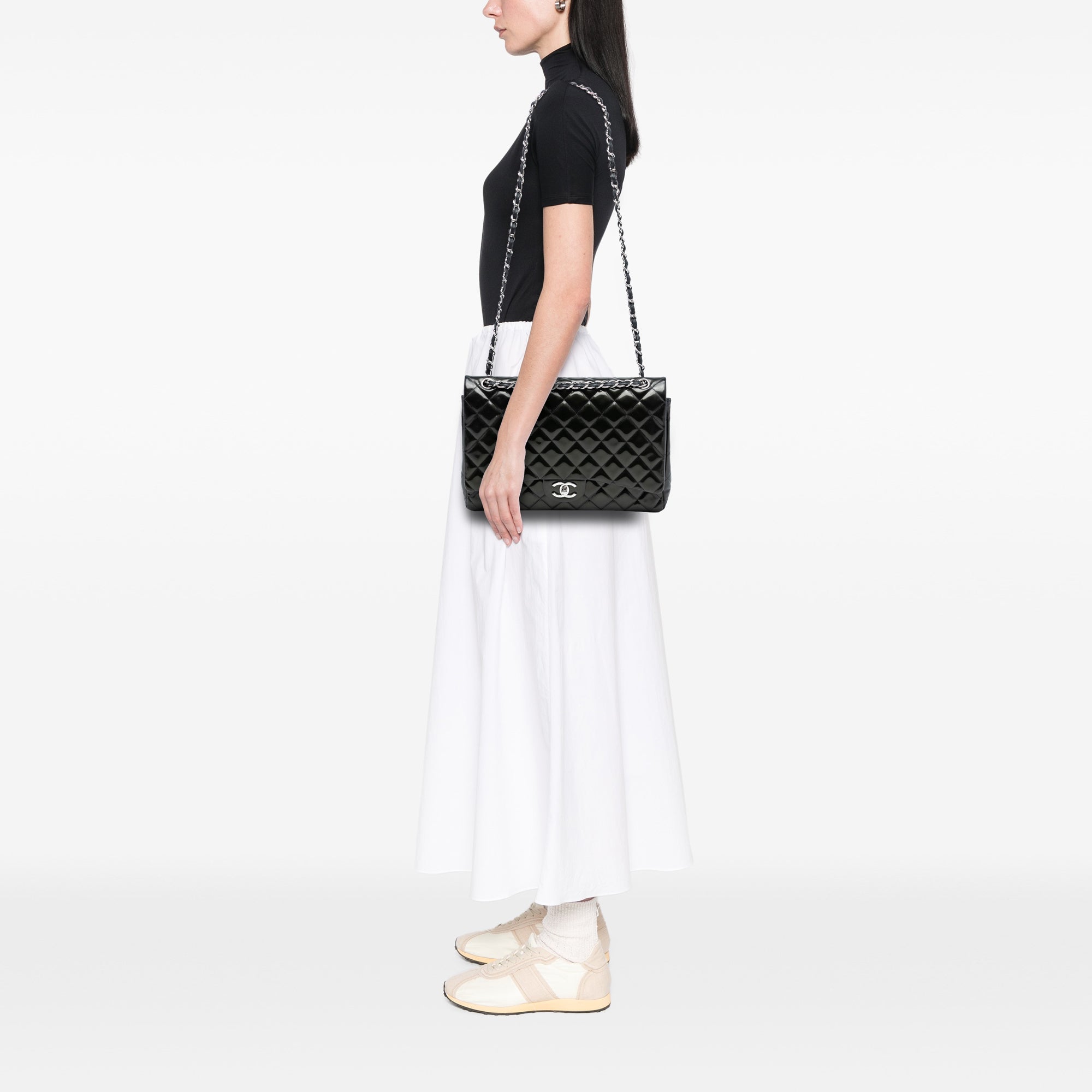 Chanel Maxi Classic Striped Patent Double Flap - image 8