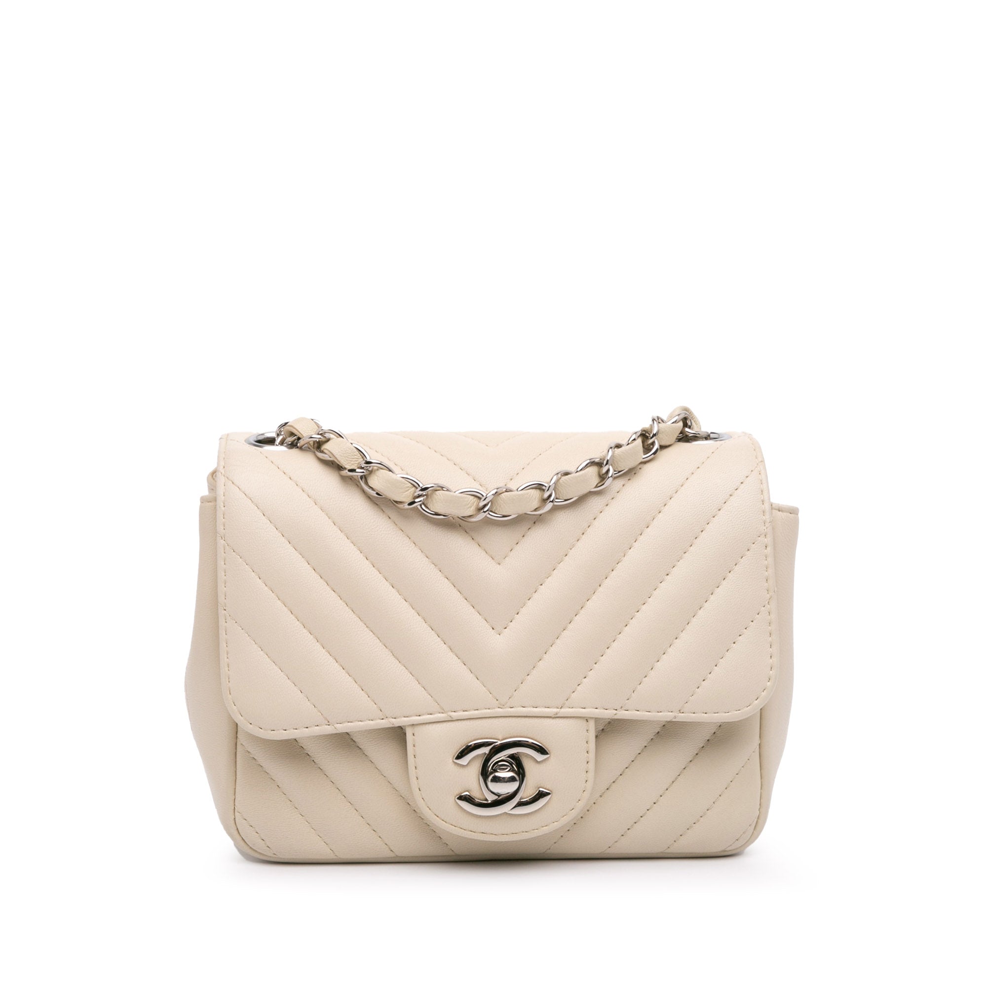 Chanel Mini Square Classic Chevron Lambskin Single Flap - image 1