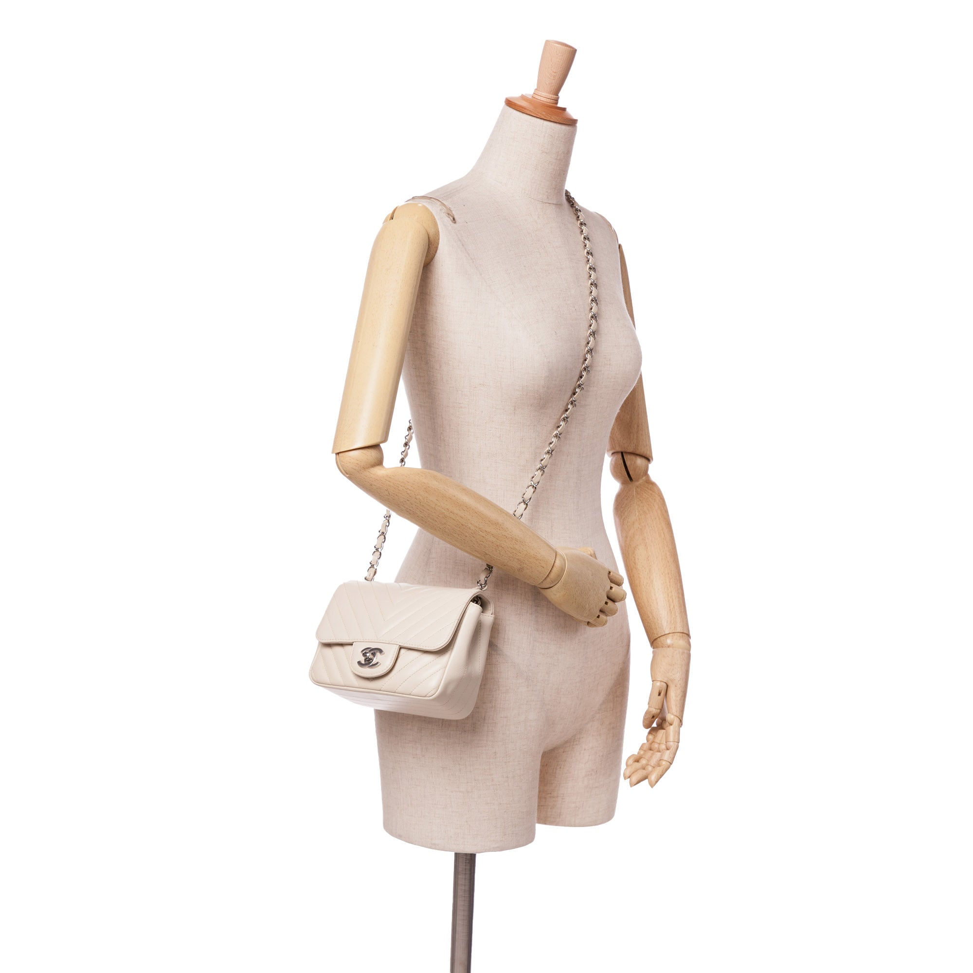 Chanel Mini Square Classic Chevron Lambskin Single Flap - image 9