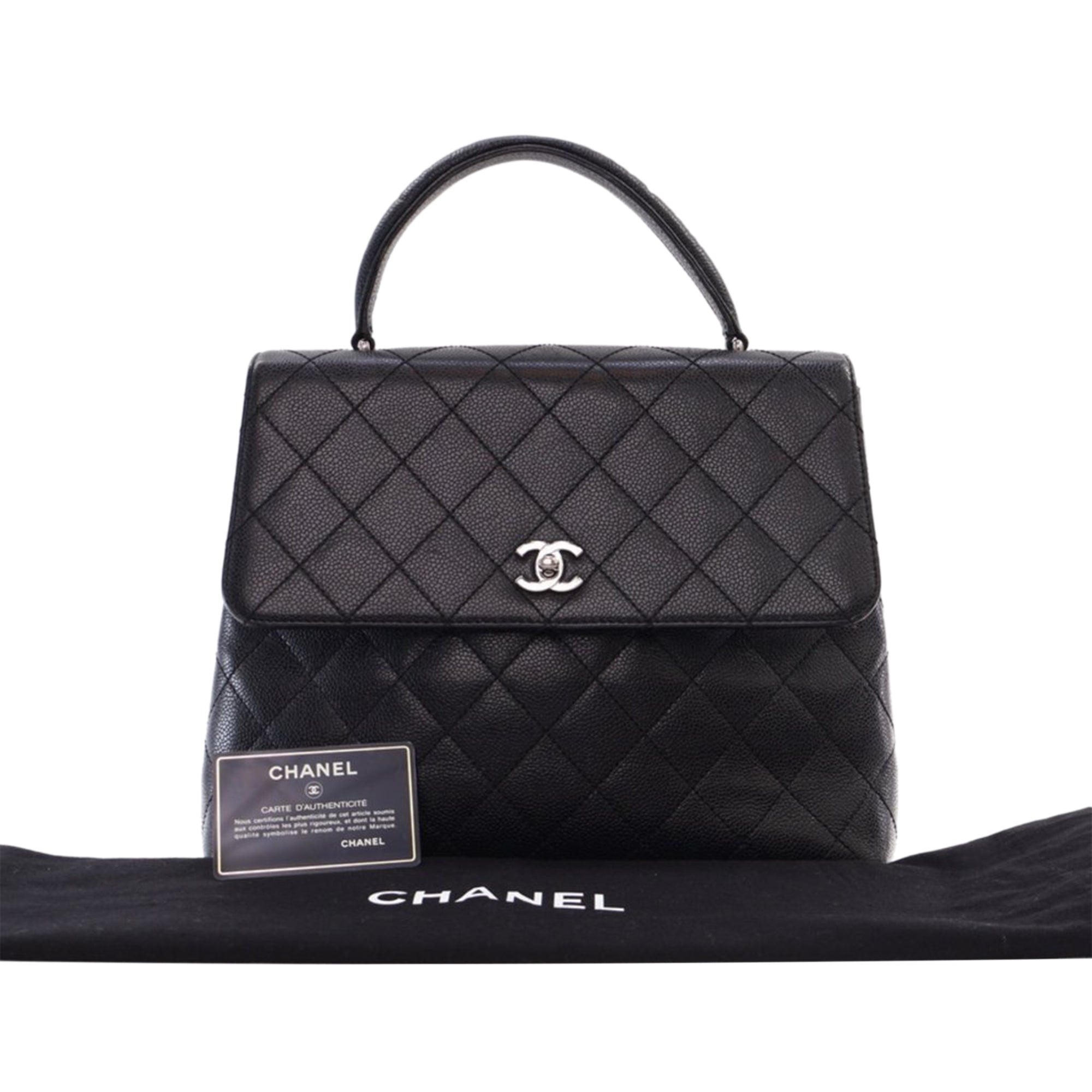Chanel CC Quilted Caviar Kelly Top Handle Bag - image 15
