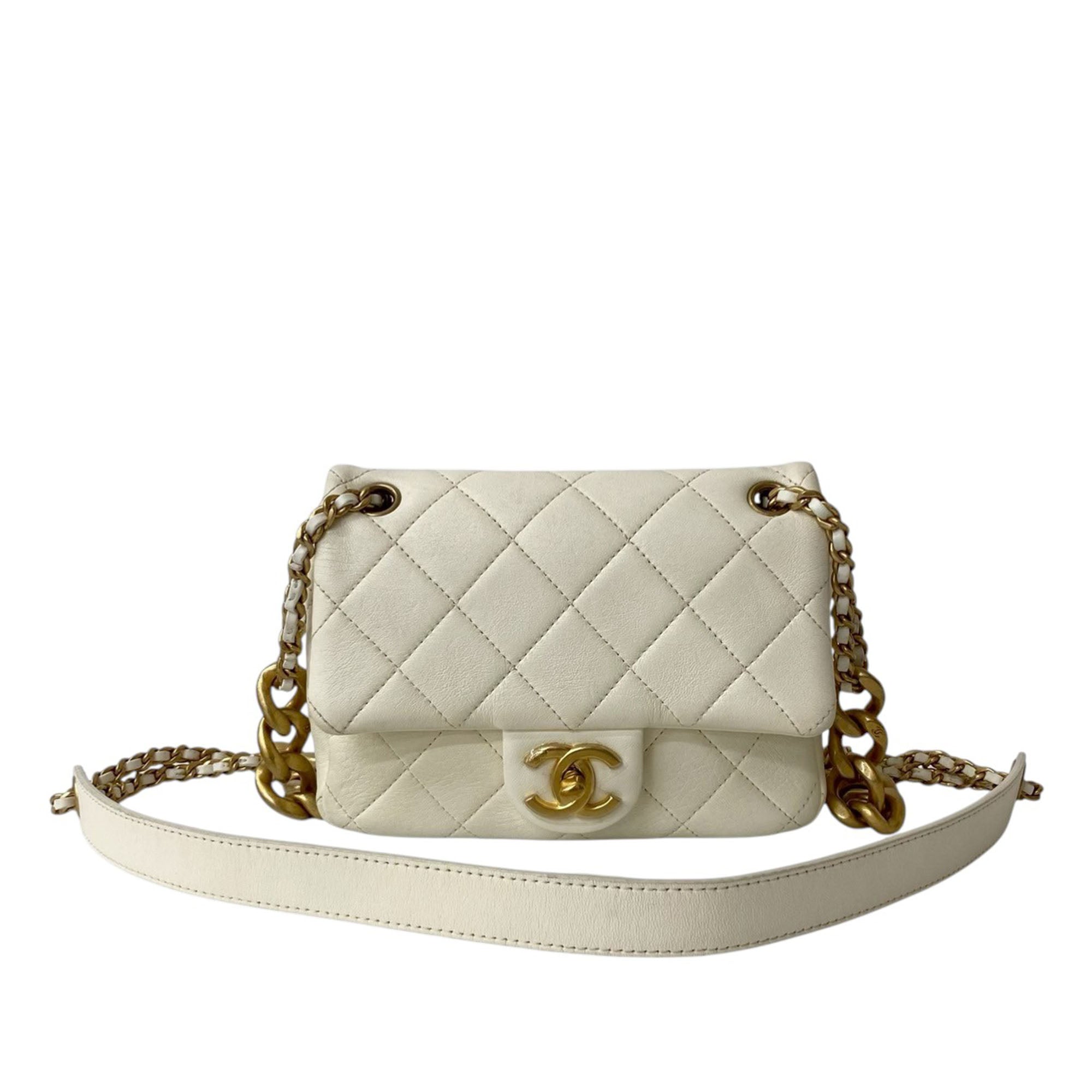 Chanel Mini Quilted Shiny Lambskin Dual Chain Flap - image 1