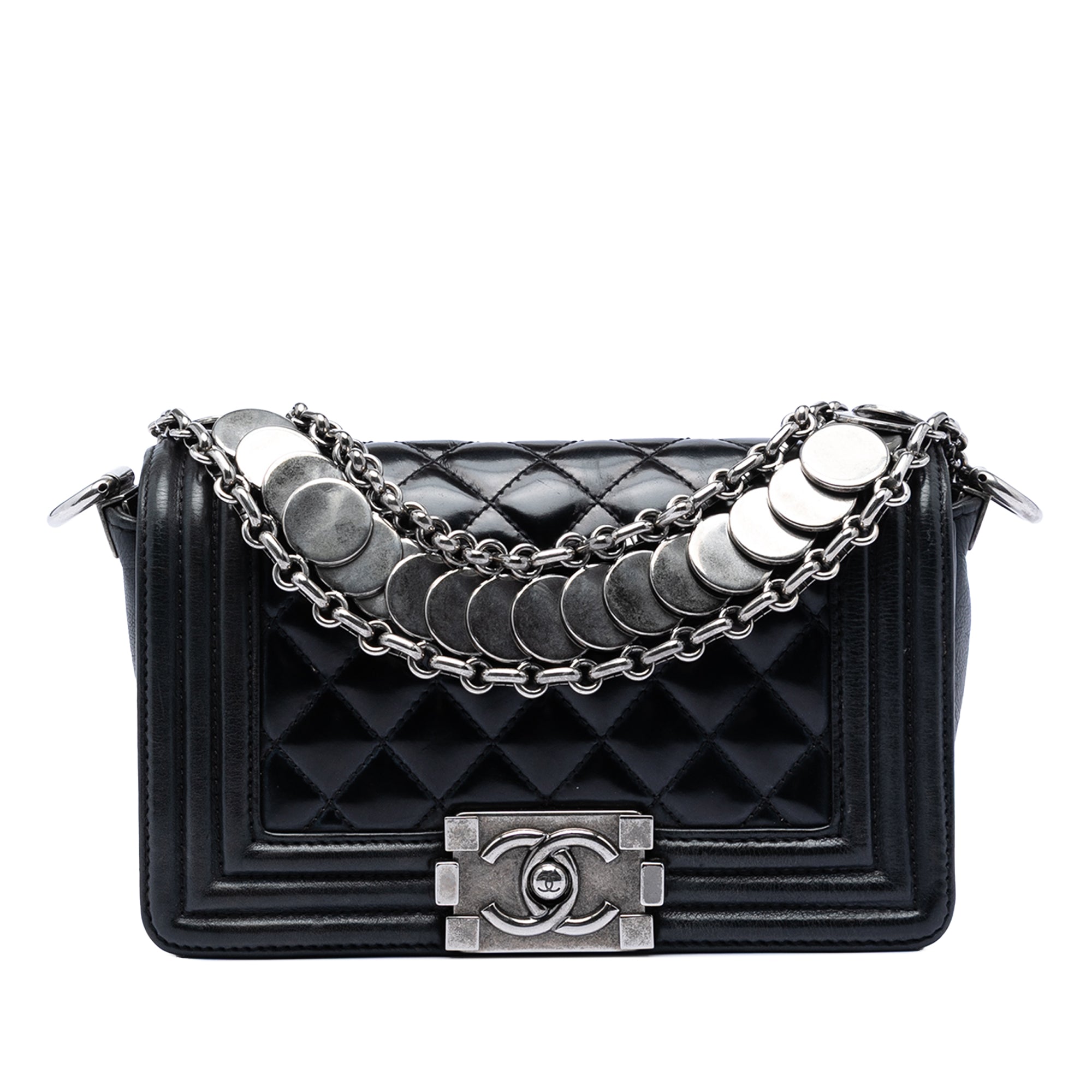 Chanel Paris Bombay Small Quilted Patent Medallion Embellished Boy Flap - image 1