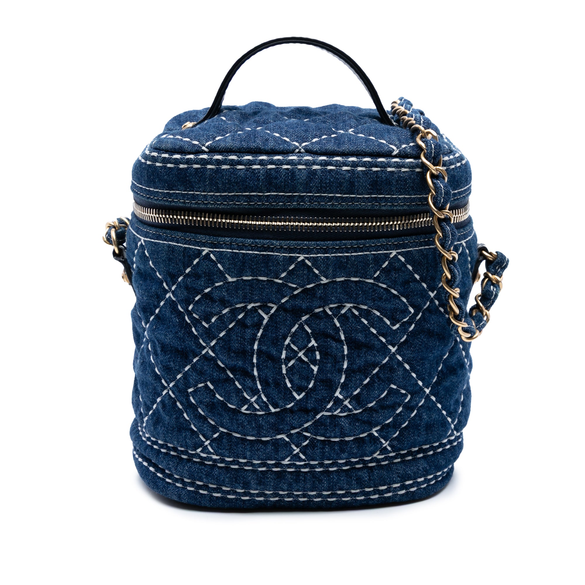 Chanel CC Quilted Denim Trip Vanity Case with Chain - image 1
