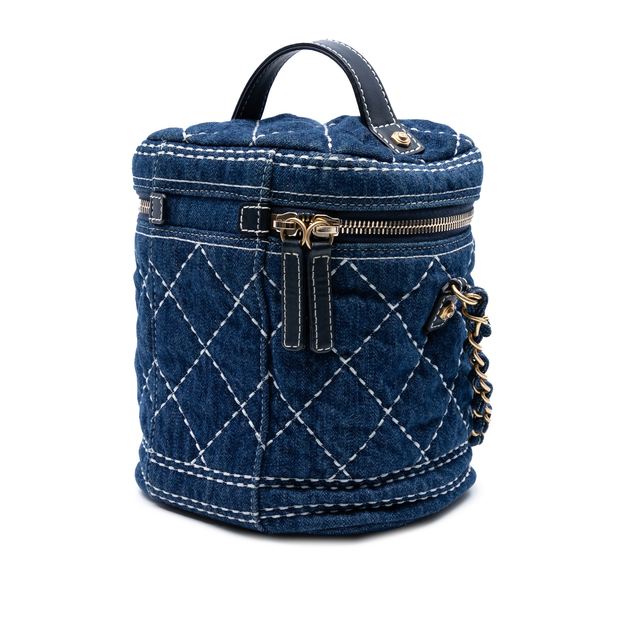 Chanel CC Quilted Denim Trip Vanity Case with Chain - image 2
