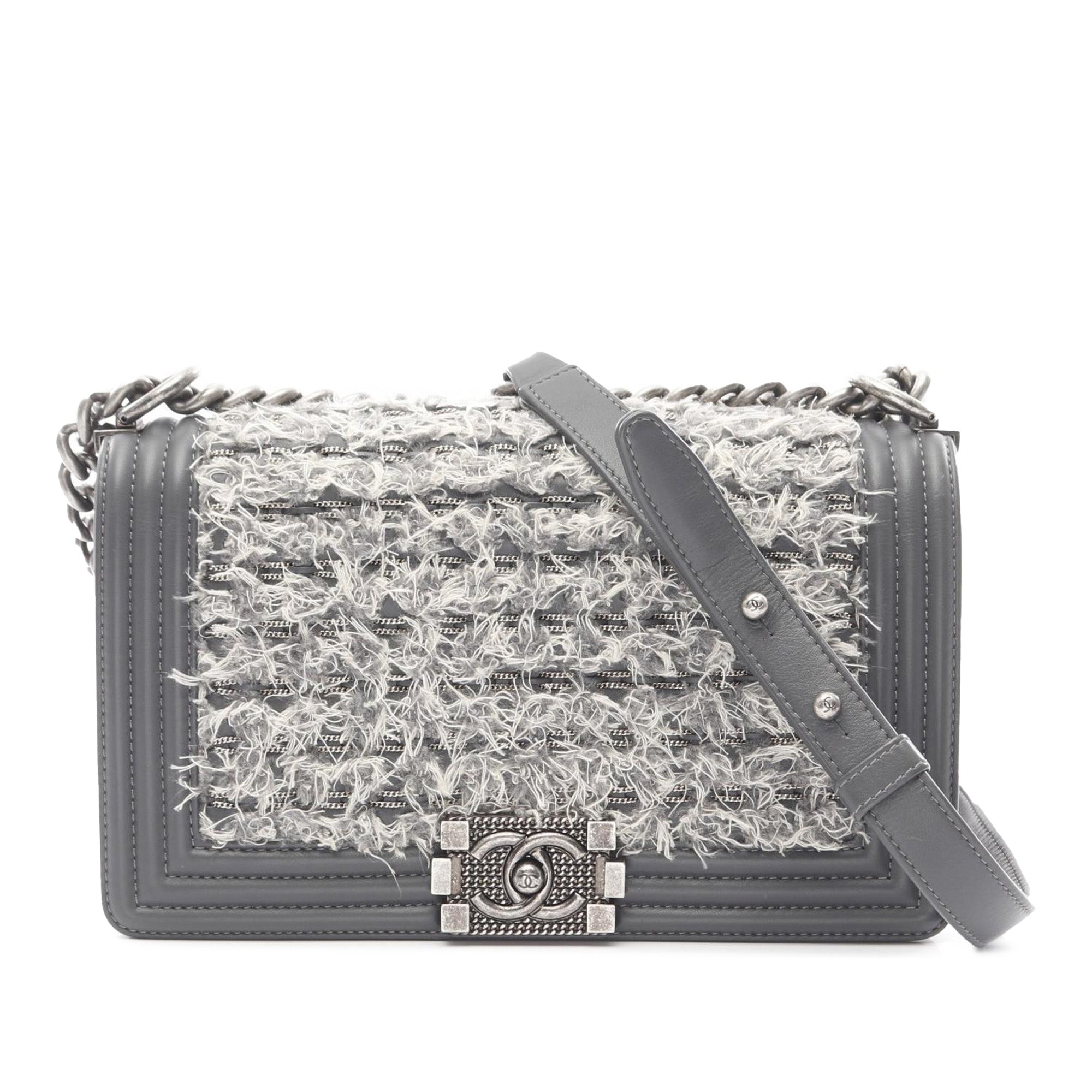 Chanel Old Medium Braided Tweed and Calfskin Boy Flap - image 1