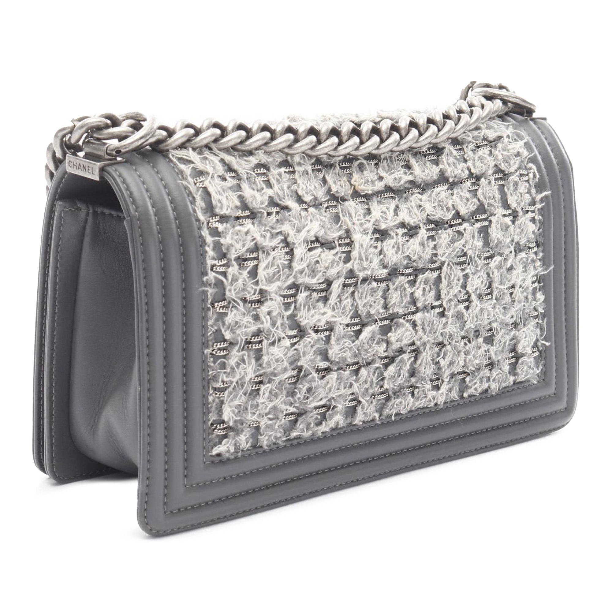 Chanel Old Medium Braided Tweed and Calfskin Boy Flap - image 2