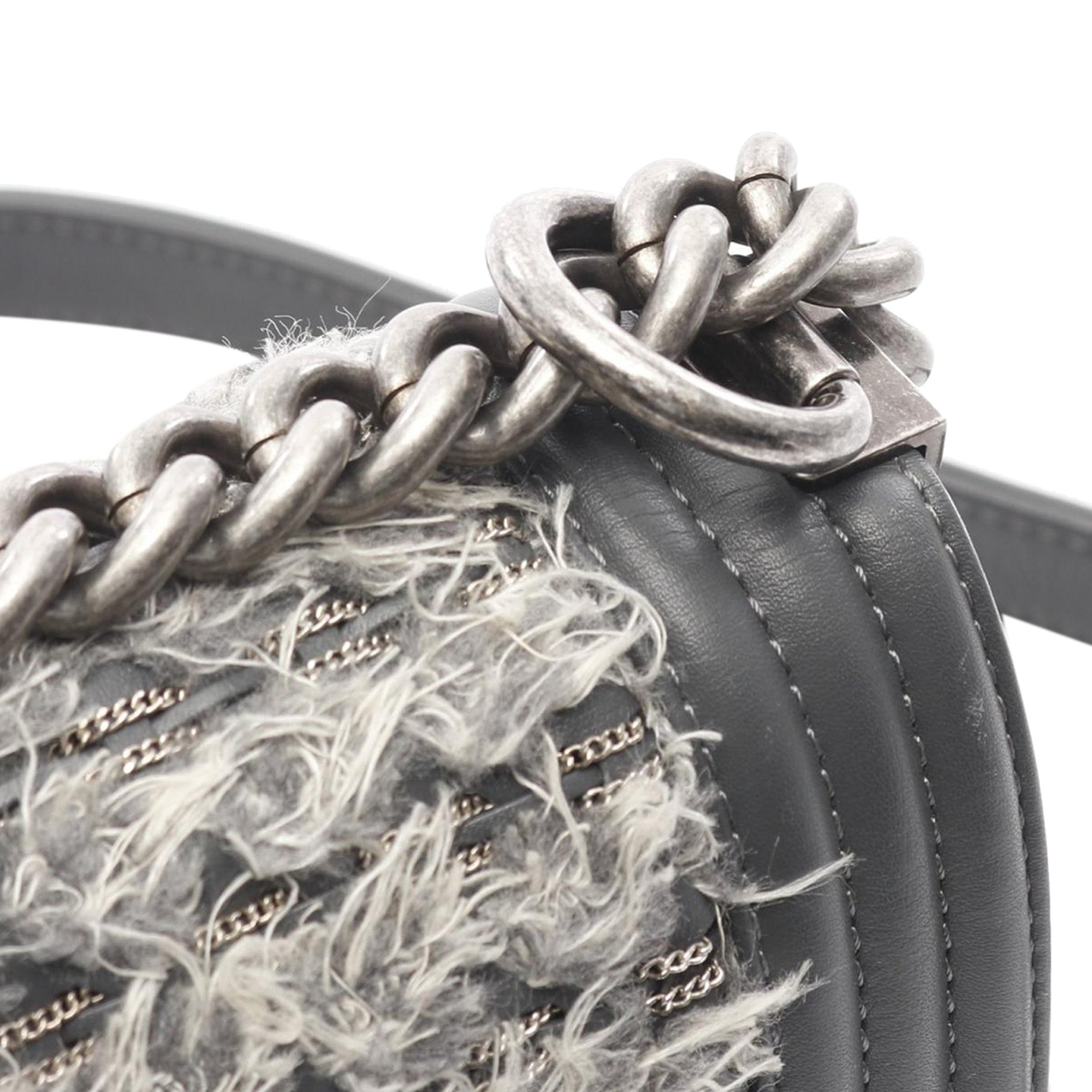 Chanel Old Medium Braided Tweed and Calfskin Boy Flap - image 8