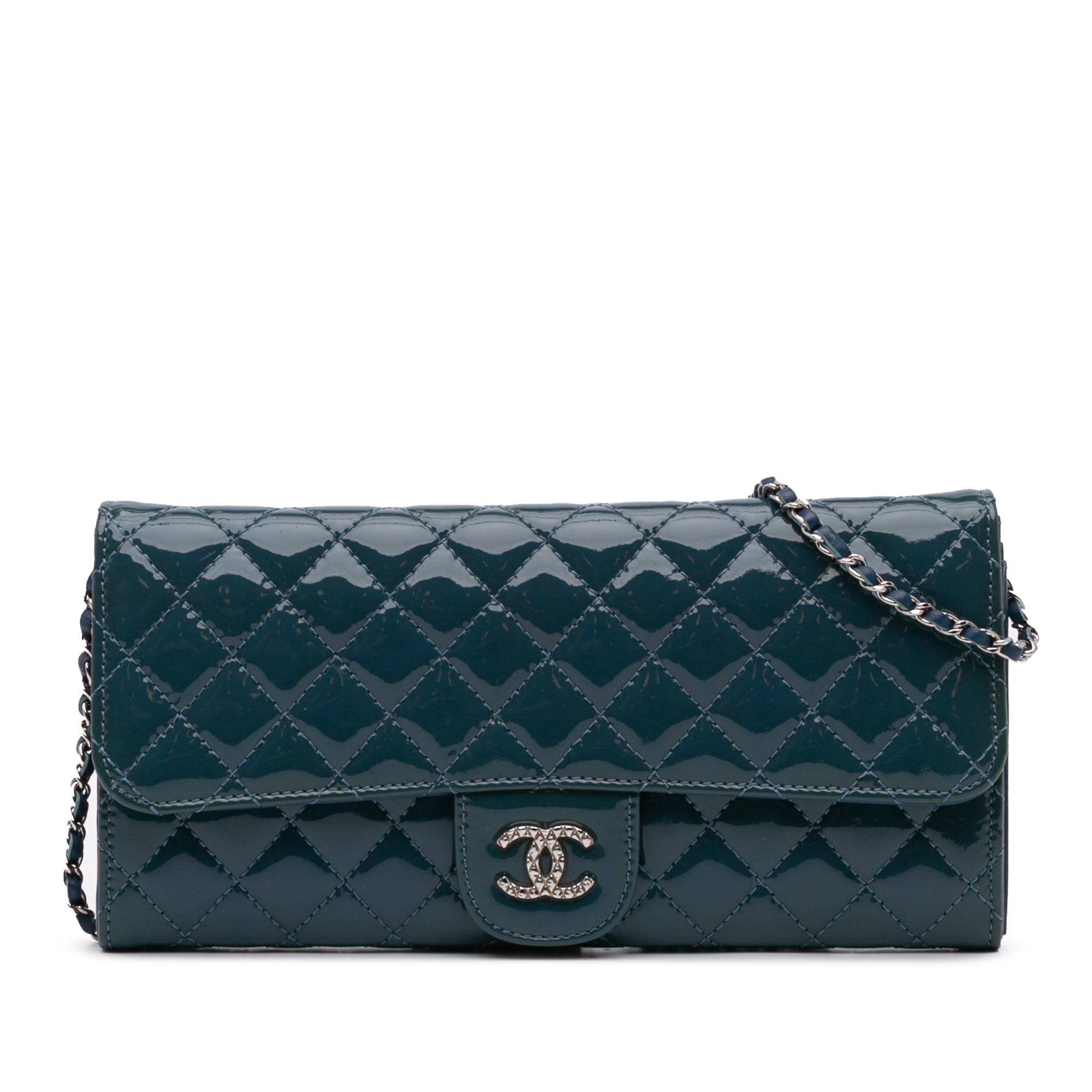 Chanel Quilted Patent Brilliant East West Flap Clutch with Chain - image 1