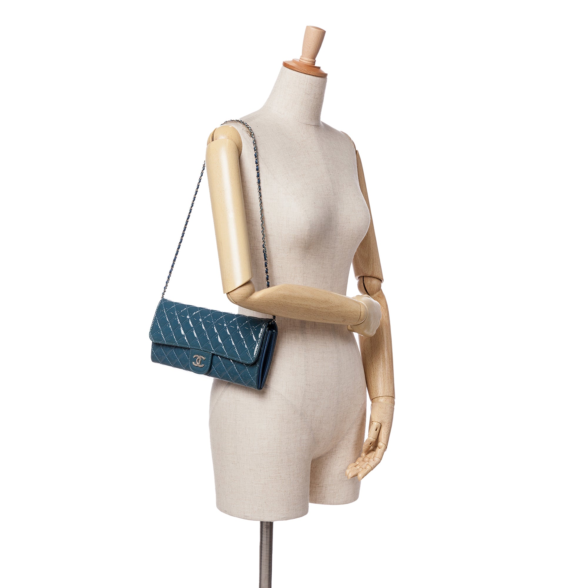 Chanel Quilted Patent Brilliant East West Flap Clutch with Chain - image 11