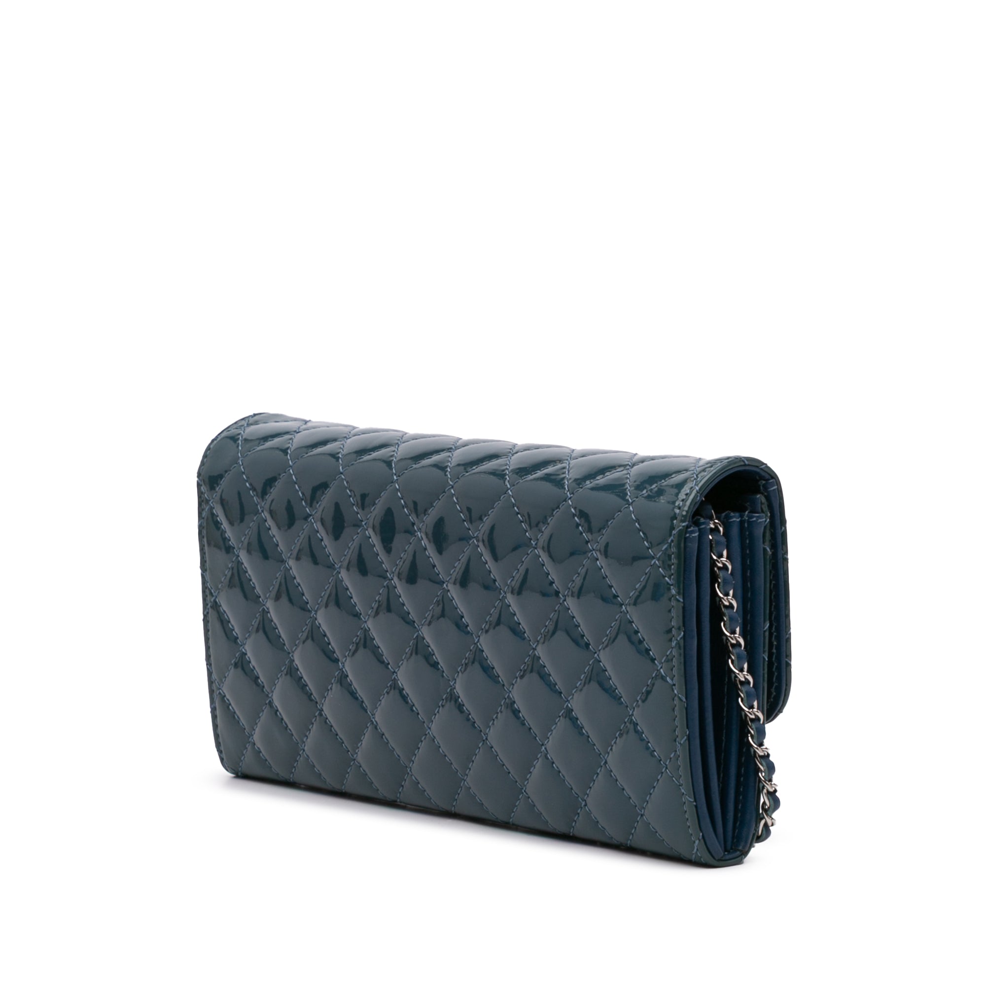 Chanel Quilted Patent Brilliant East West Flap Clutch with Chain - image 2