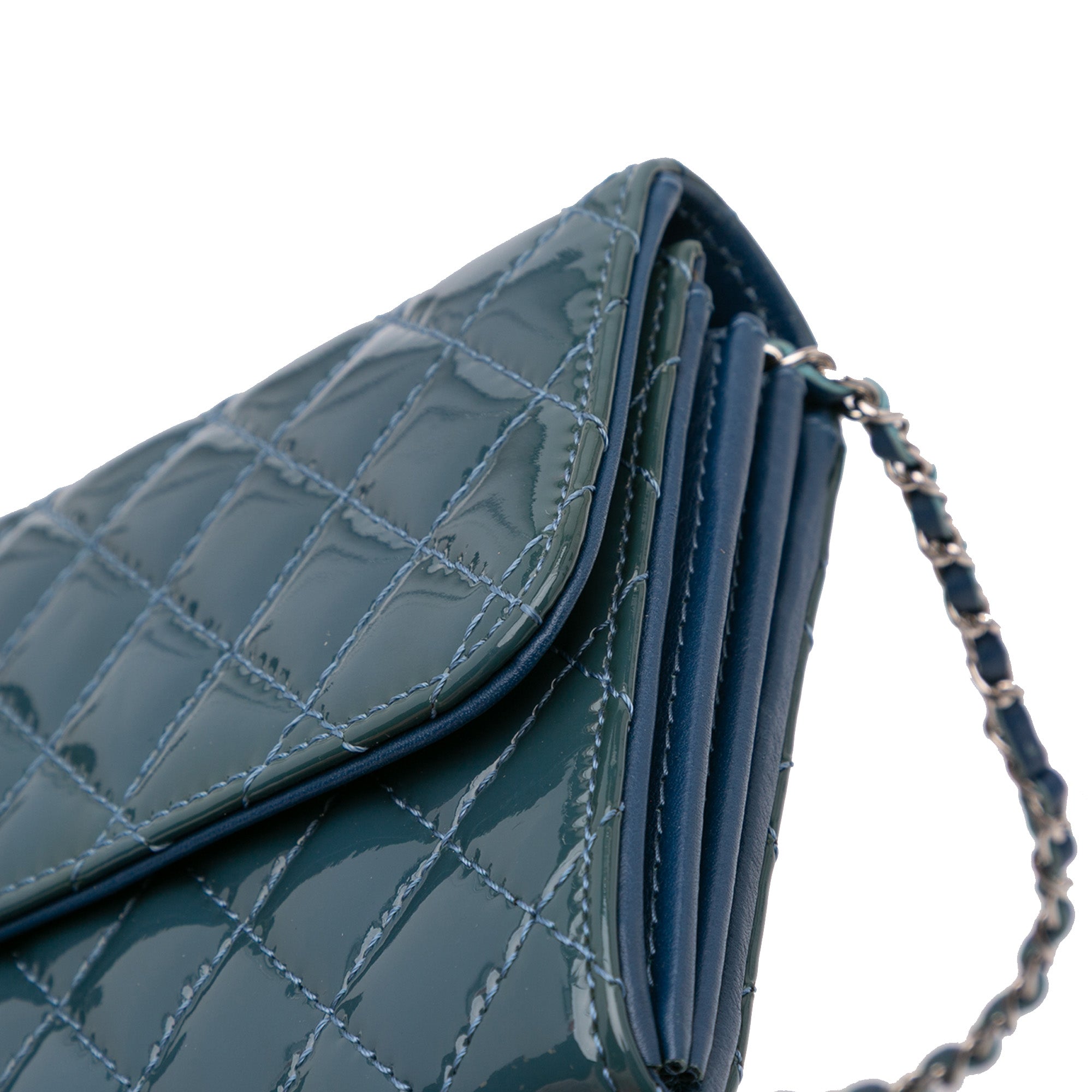 Chanel Quilted Patent Brilliant East West Flap Clutch with Chain - image 9