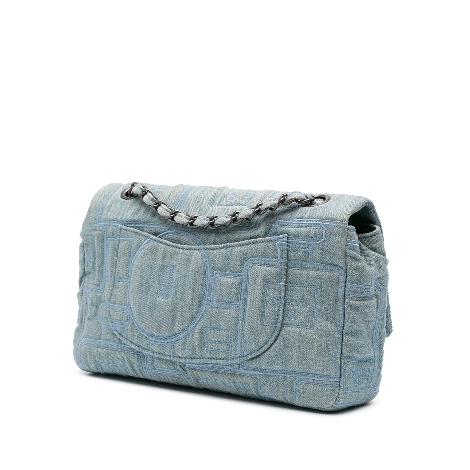 Chanel Medium Embroidered Denim Perfume Bottle Single Flap - image 2