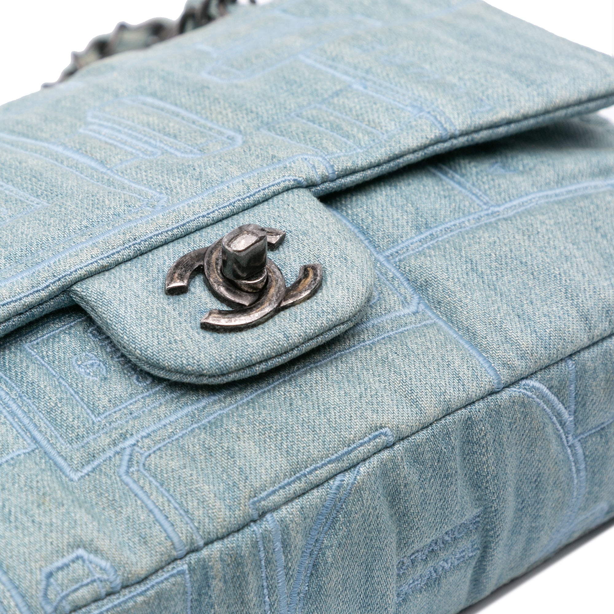 Chanel Medium Embroidered Denim Perfume Bottle Single Flap - image 8