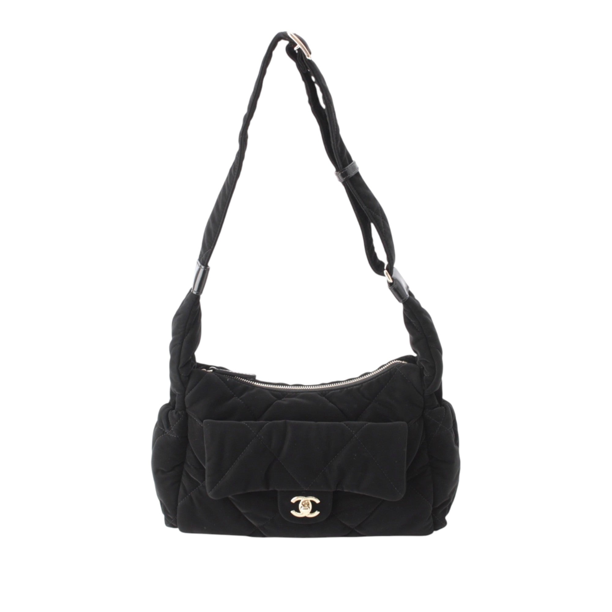 Chanel Large CC Quilted Velvet Effect Nylon Bowling Bag - image 1