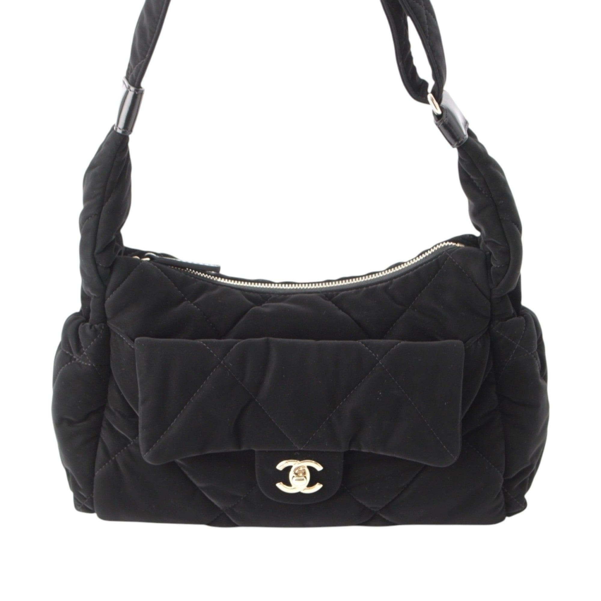 Chanel Large CC Quilted Velvet Effect Nylon Bowling Bag - image 2