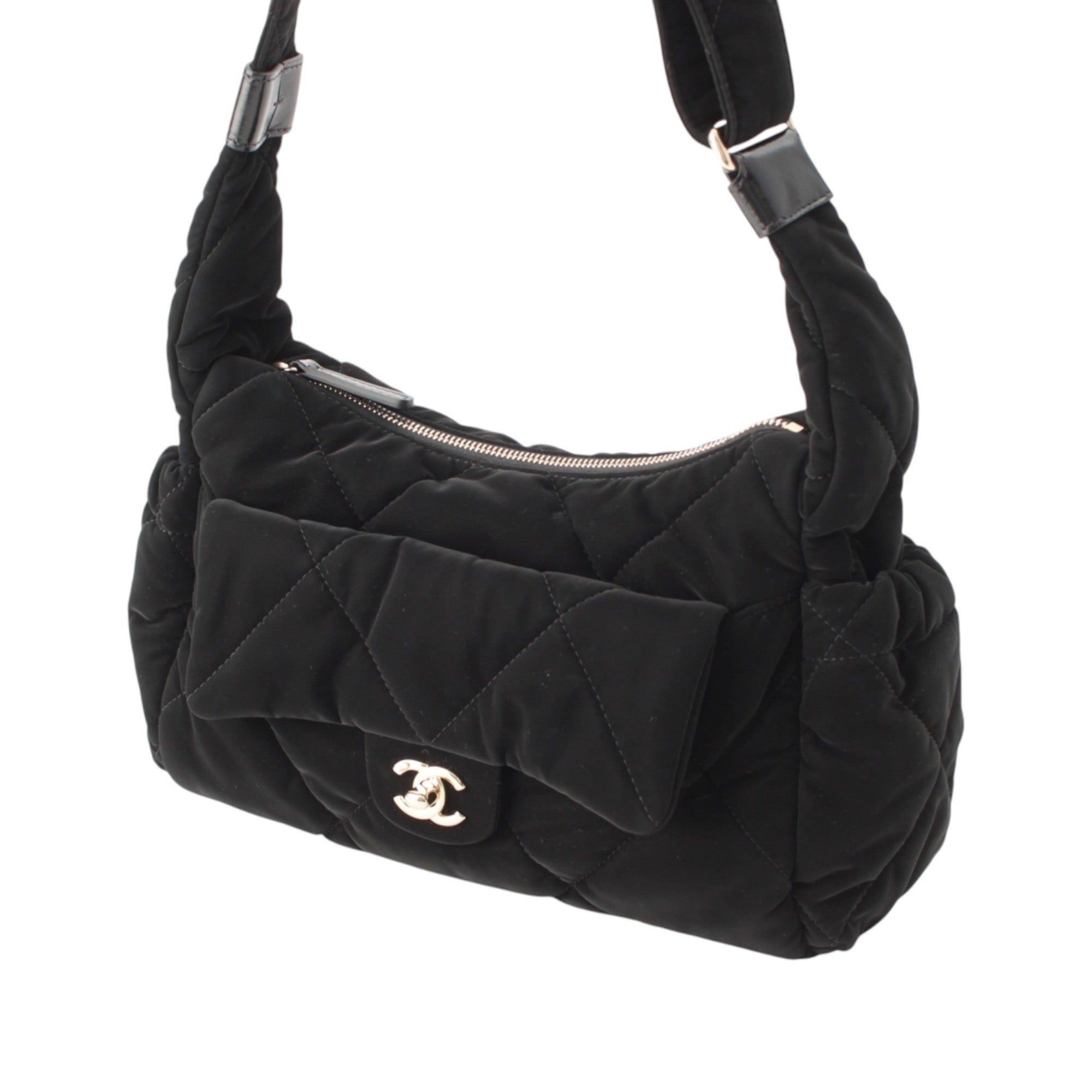 Chanel Large CC Quilted Velvet Effect Nylon Bowling Bag - image 3