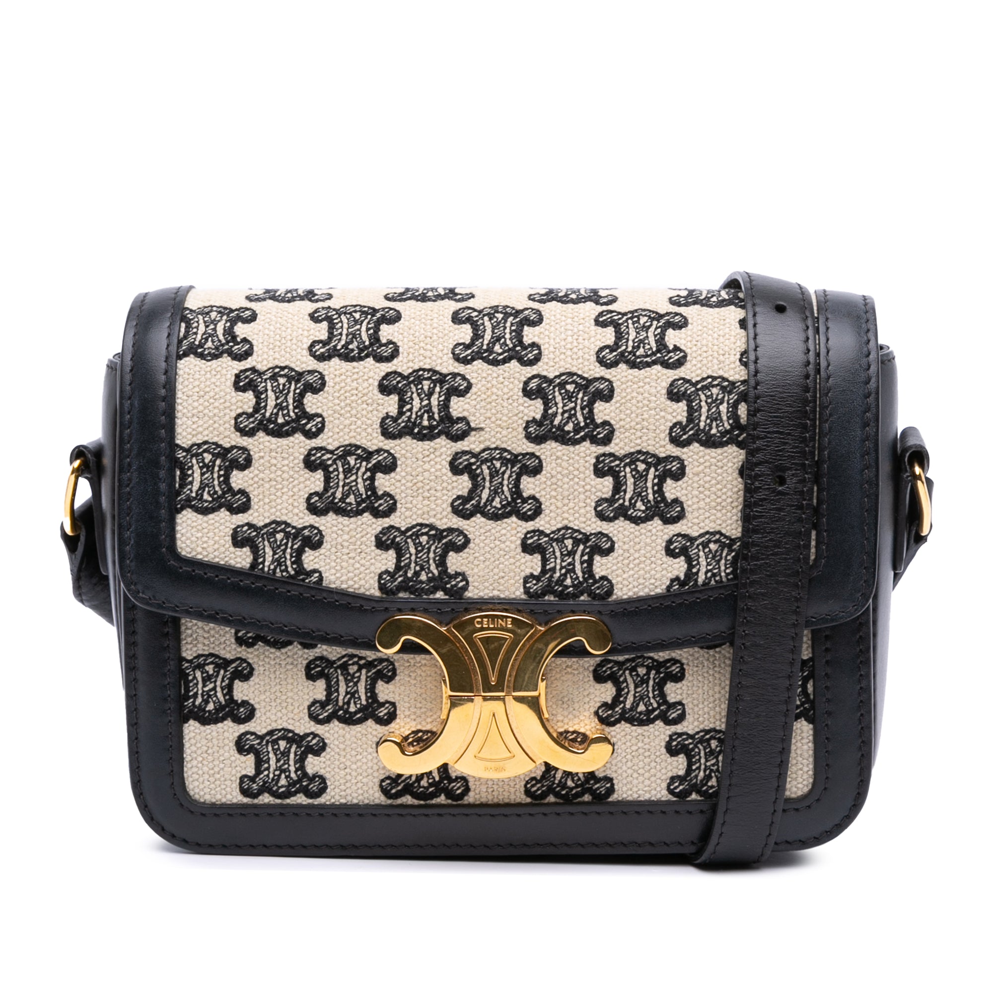 Celine Teen Embroidered Canvas and Calfskin Triomphe Crossbody - image 1