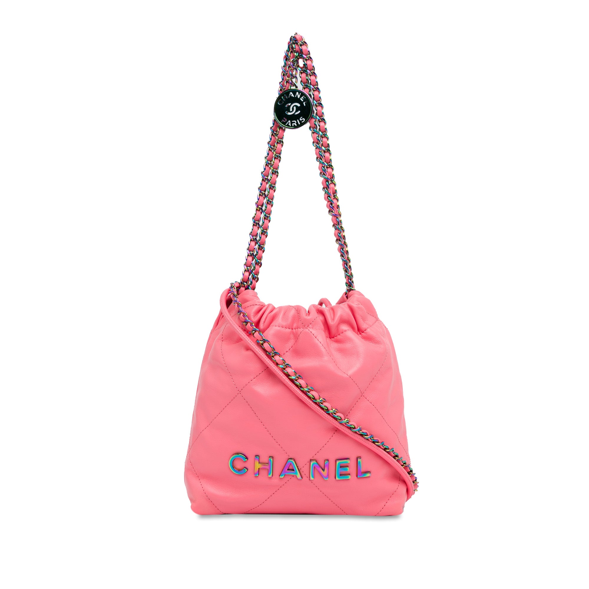 Chanel Mini Shiny Calfskin Rainbow Hardware 22 Handbag - image 1
