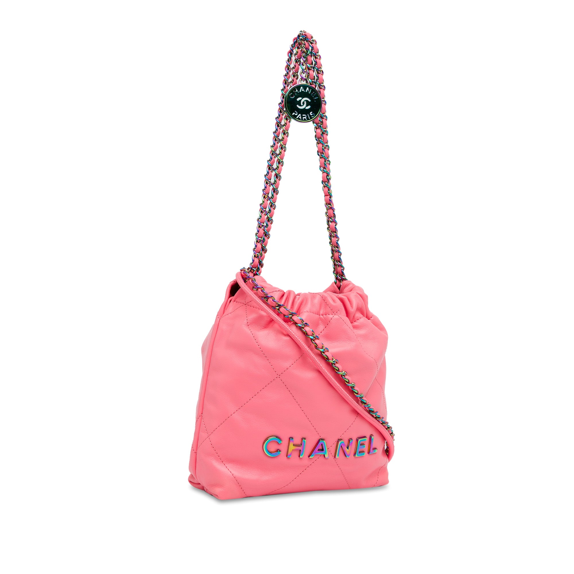 Chanel Mini Shiny Calfskin Rainbow Hardware 22 Handbag - image 2