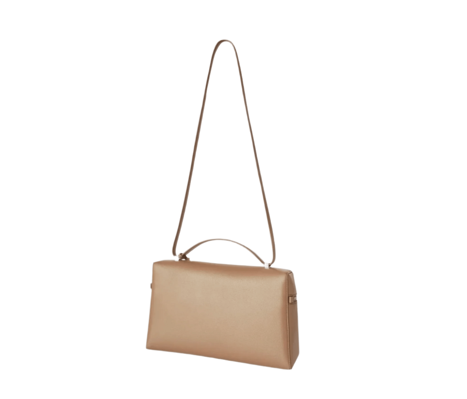 back view of a loro piana lp extra l27 in light brown calf skin leather featuring a thin shoulder strap and gold hardware