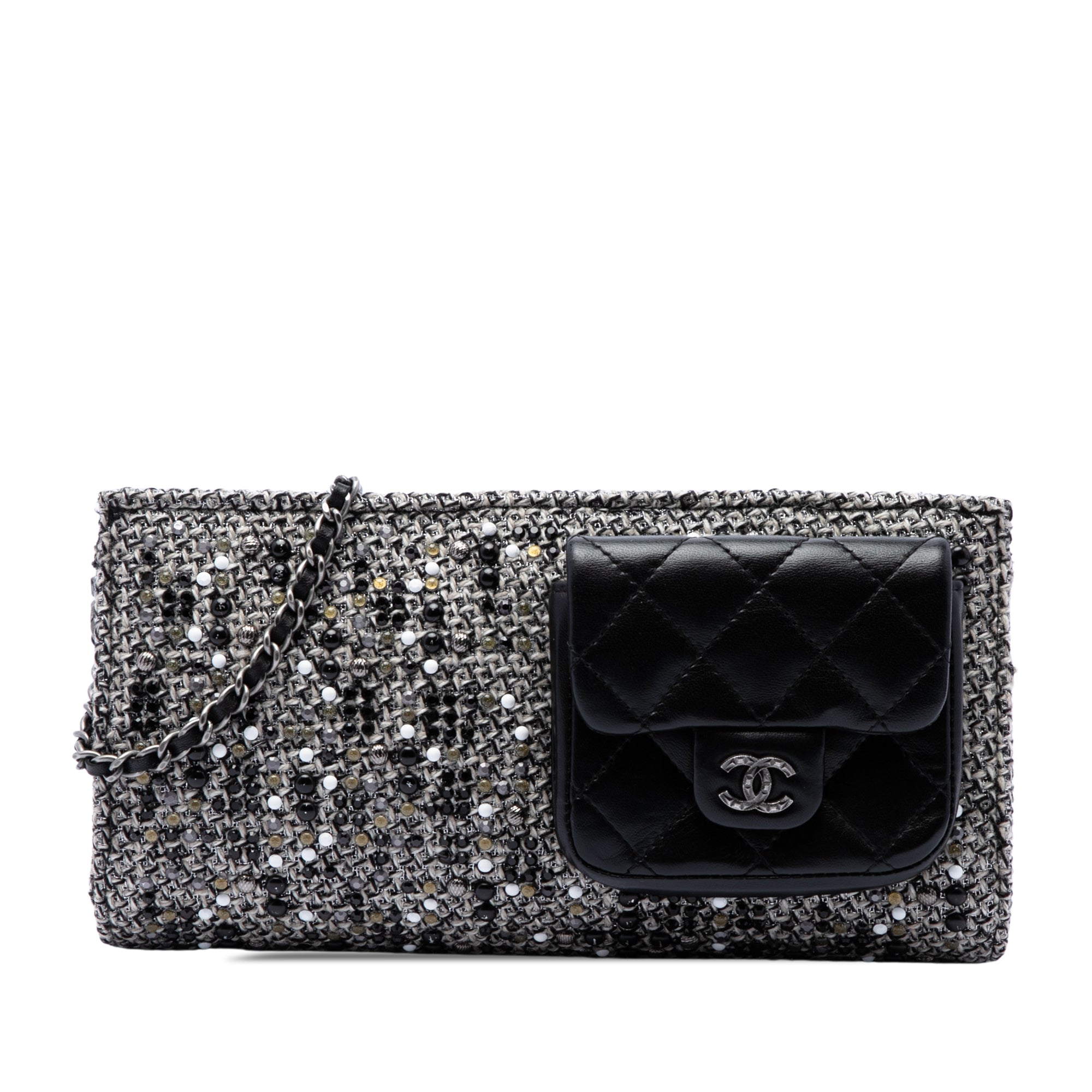 Chanel Monochrome Tweed Embellished Mineral Nights Pochette Wristlet - image 1