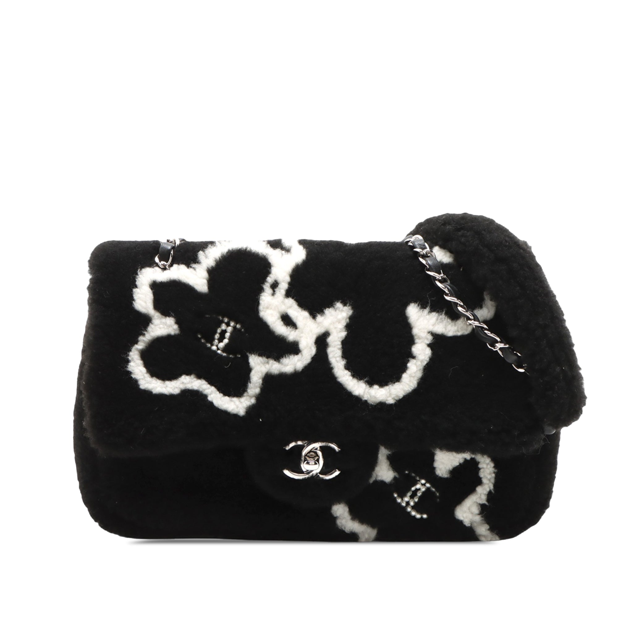 Chanel Shearling Camellia Pearl Embellished Flap - image 1