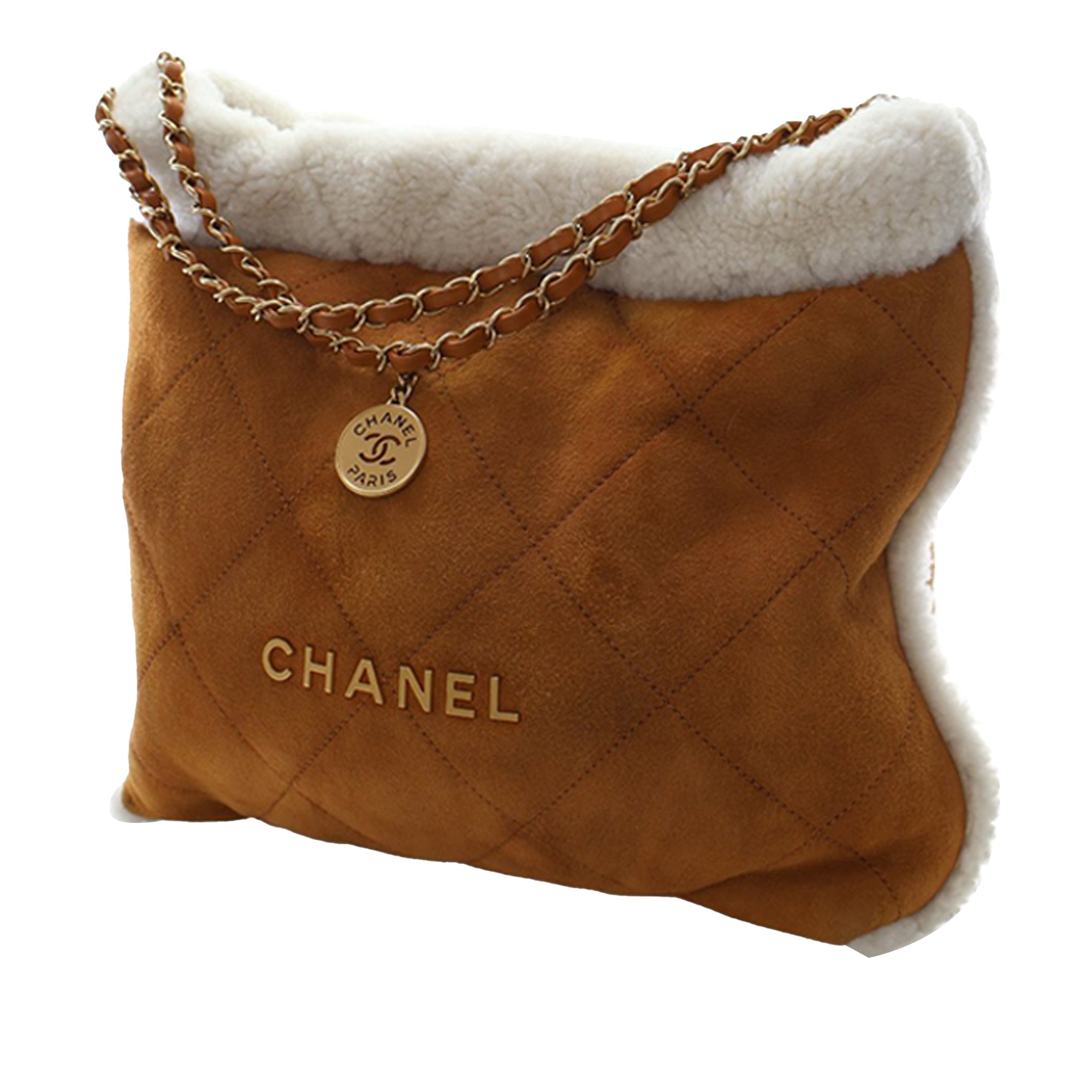 Chanel Large Quilted Suede 22 Hobo with Shearling Trim - image 2