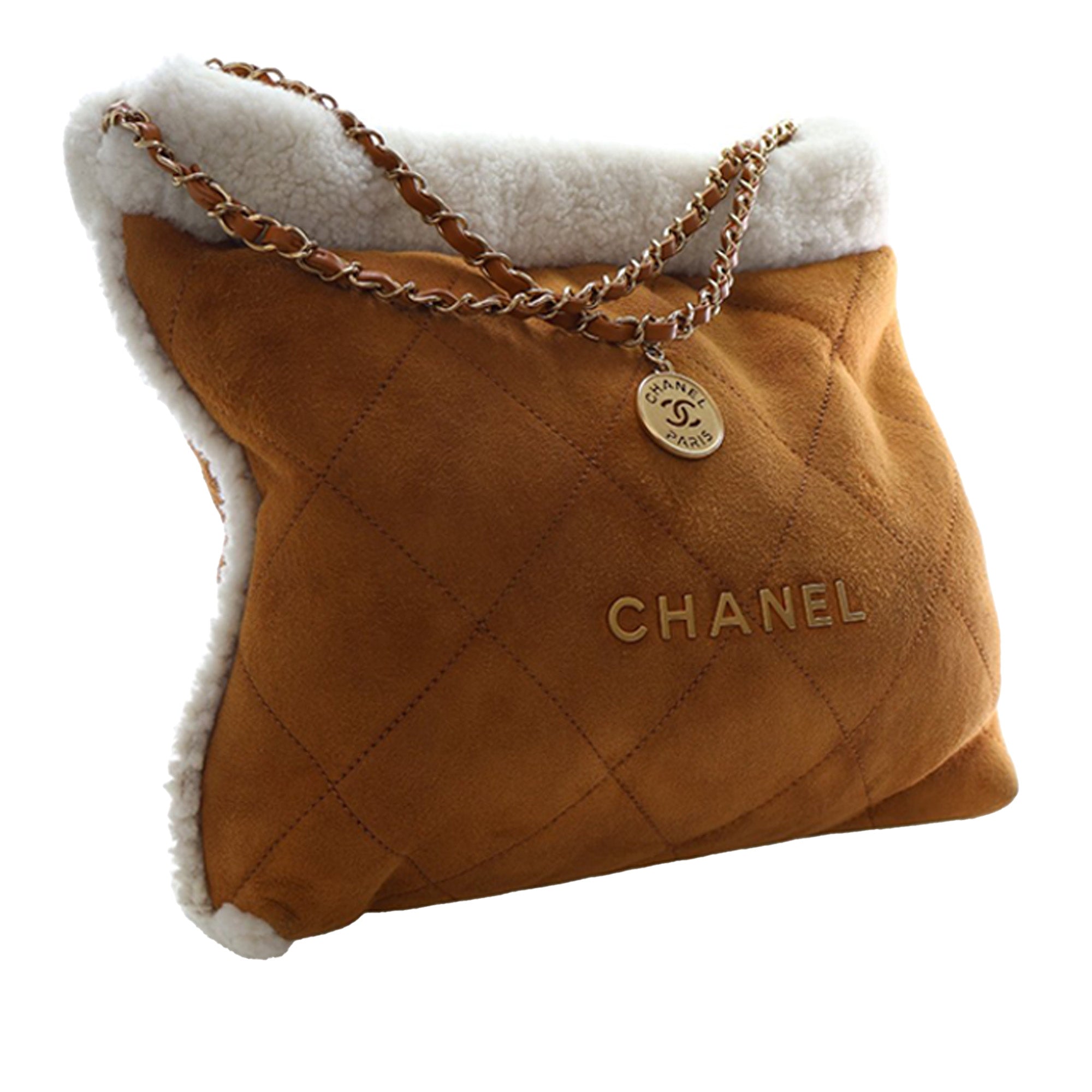 Chanel Large Quilted Suede 22 Hobo with Shearling Trim - image 3