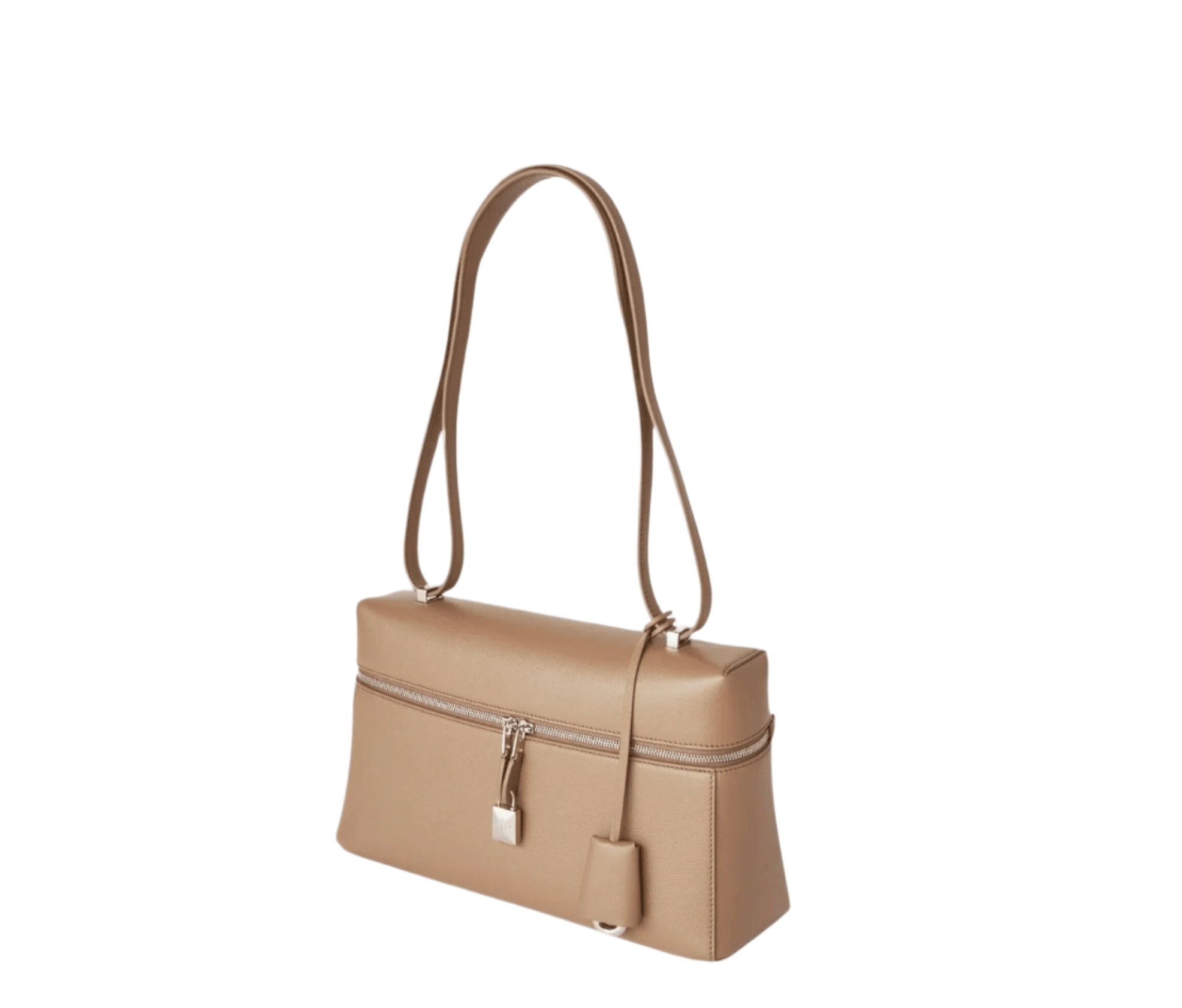 Side view of Loro Piana Extra L27 calfskin handbag in light brown