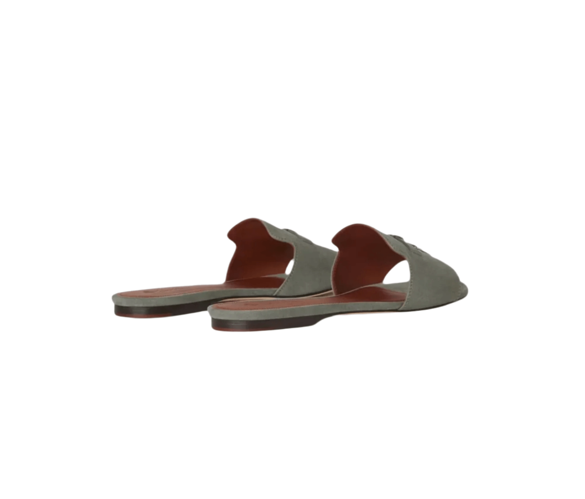 Loro Piana Summer Charms Flat Sandal in suede goatskin with metallic My Charms and cushioned footbed
