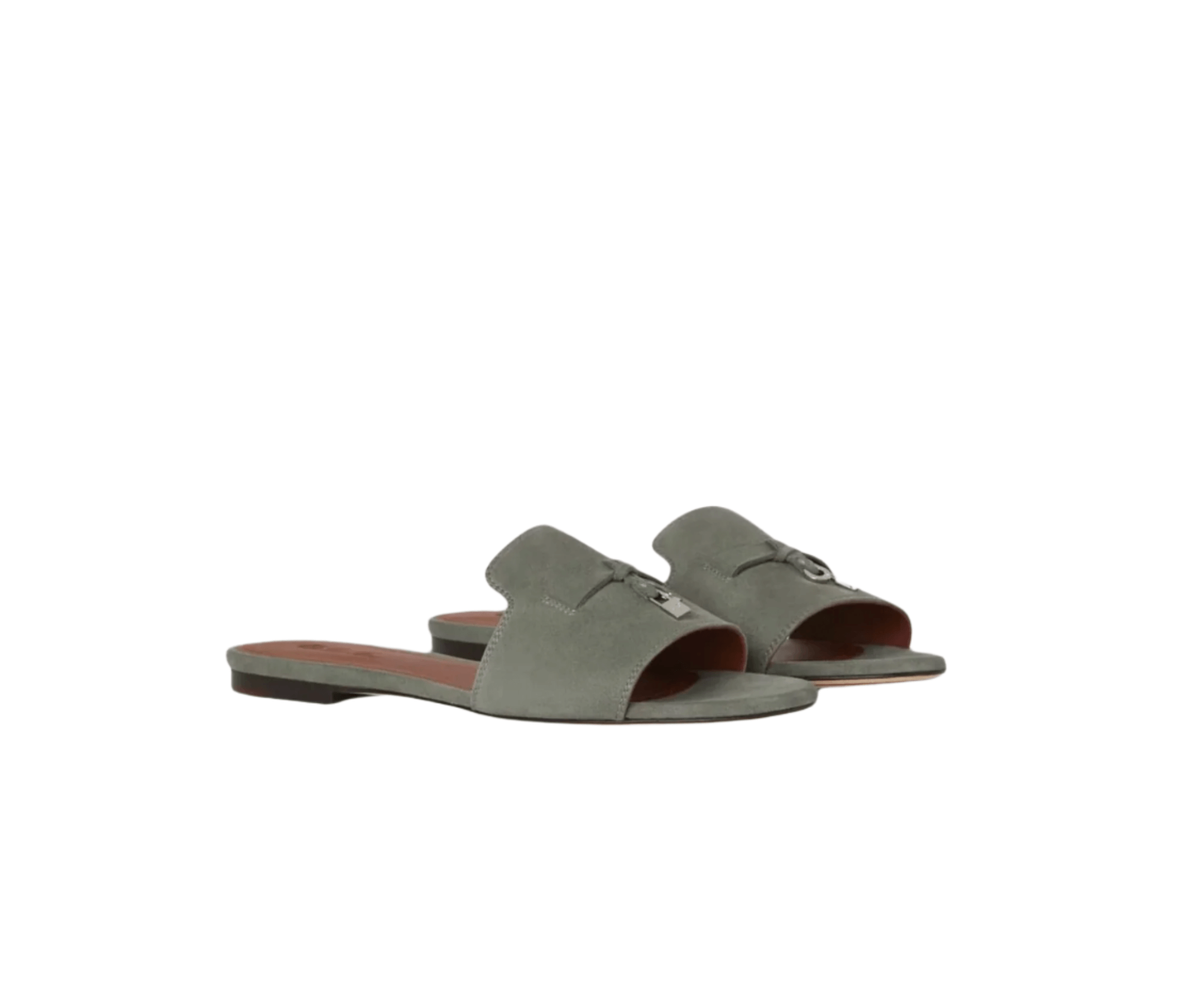 Loro Piana Summer Charms Flat Sandal in suede goatskin with metallic My Charms and cushioned footbed

