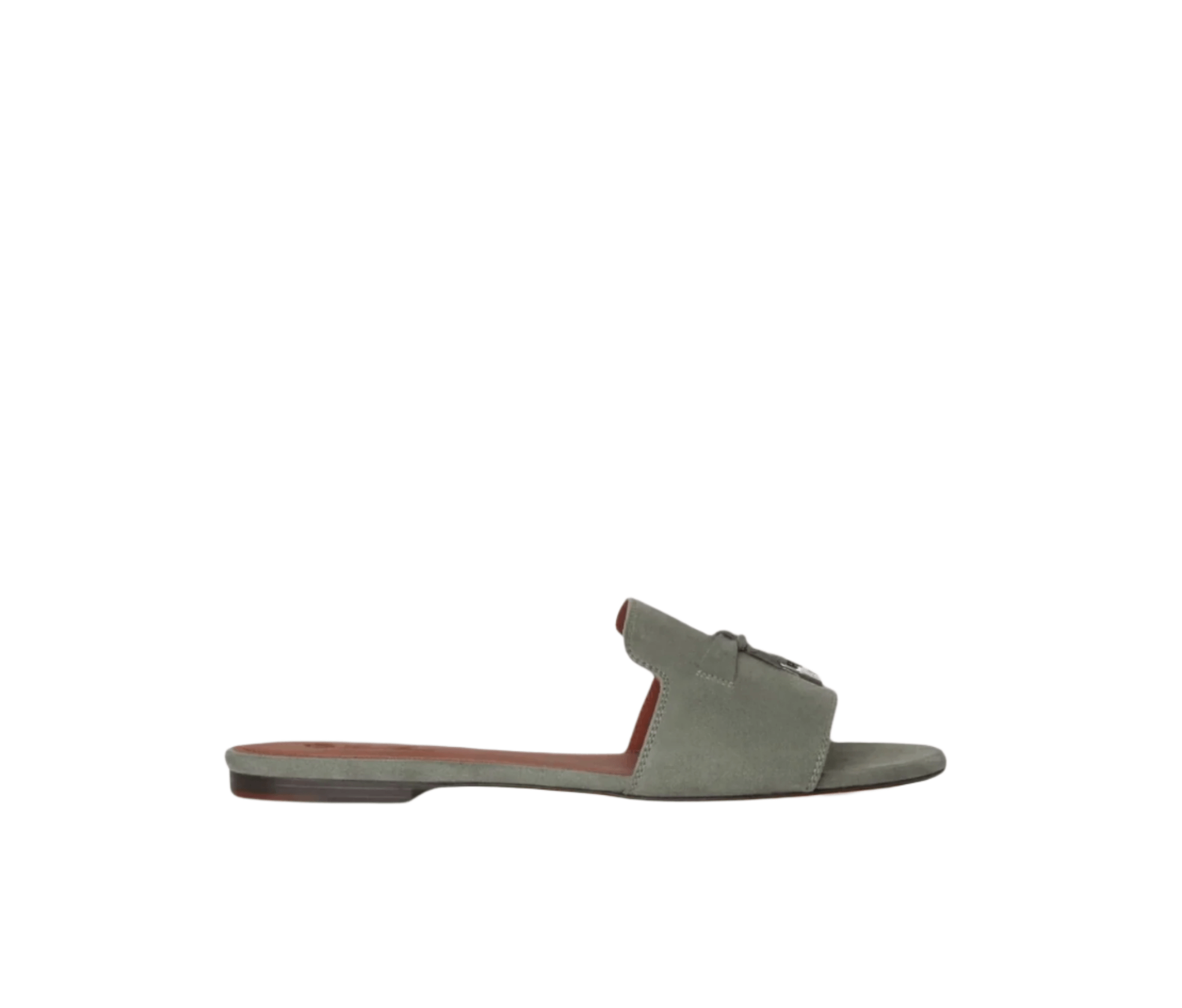 Side profile of Loro Piana Summer Charms sandal showcasing slim silhouette, tonal stitching, and buffed leather sole
