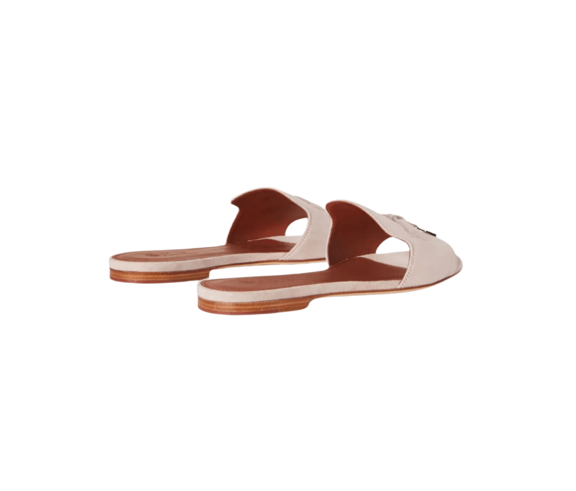 Side view of Loro Piana Summer Charms sandal showing slim silhouette, buffed leather sole, and cushioned footbed
