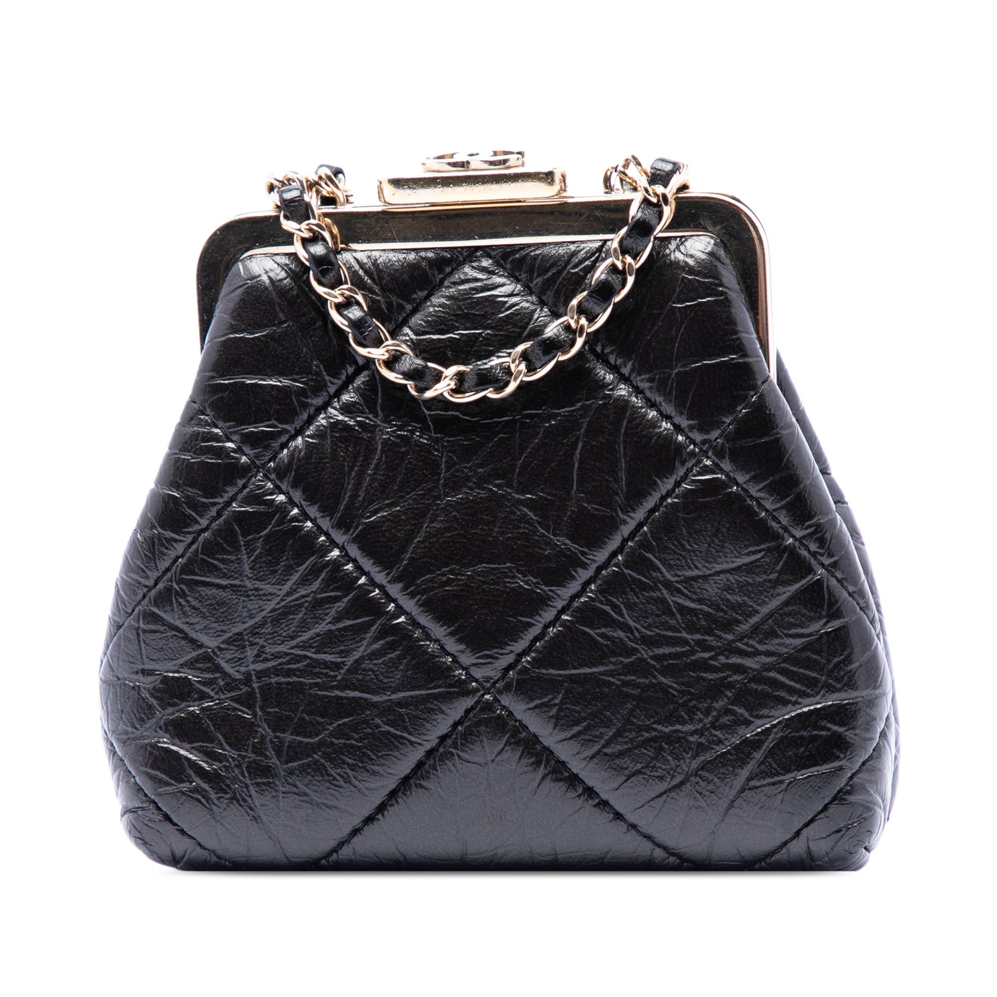 Chanel Quilted Aged Lambskin Kiss Lock Clutch with Chain - image 1
