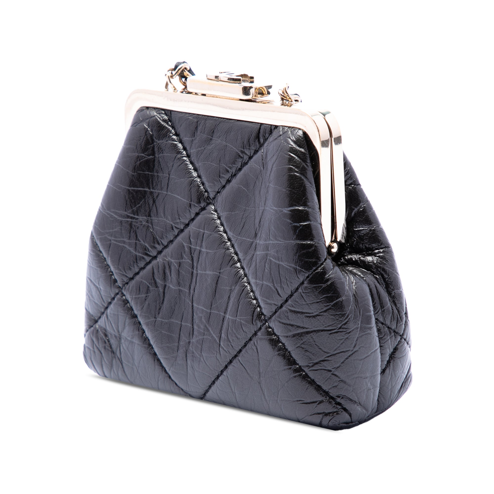 Chanel Quilted Aged Lambskin Kiss Lock Clutch with Chain - image 2