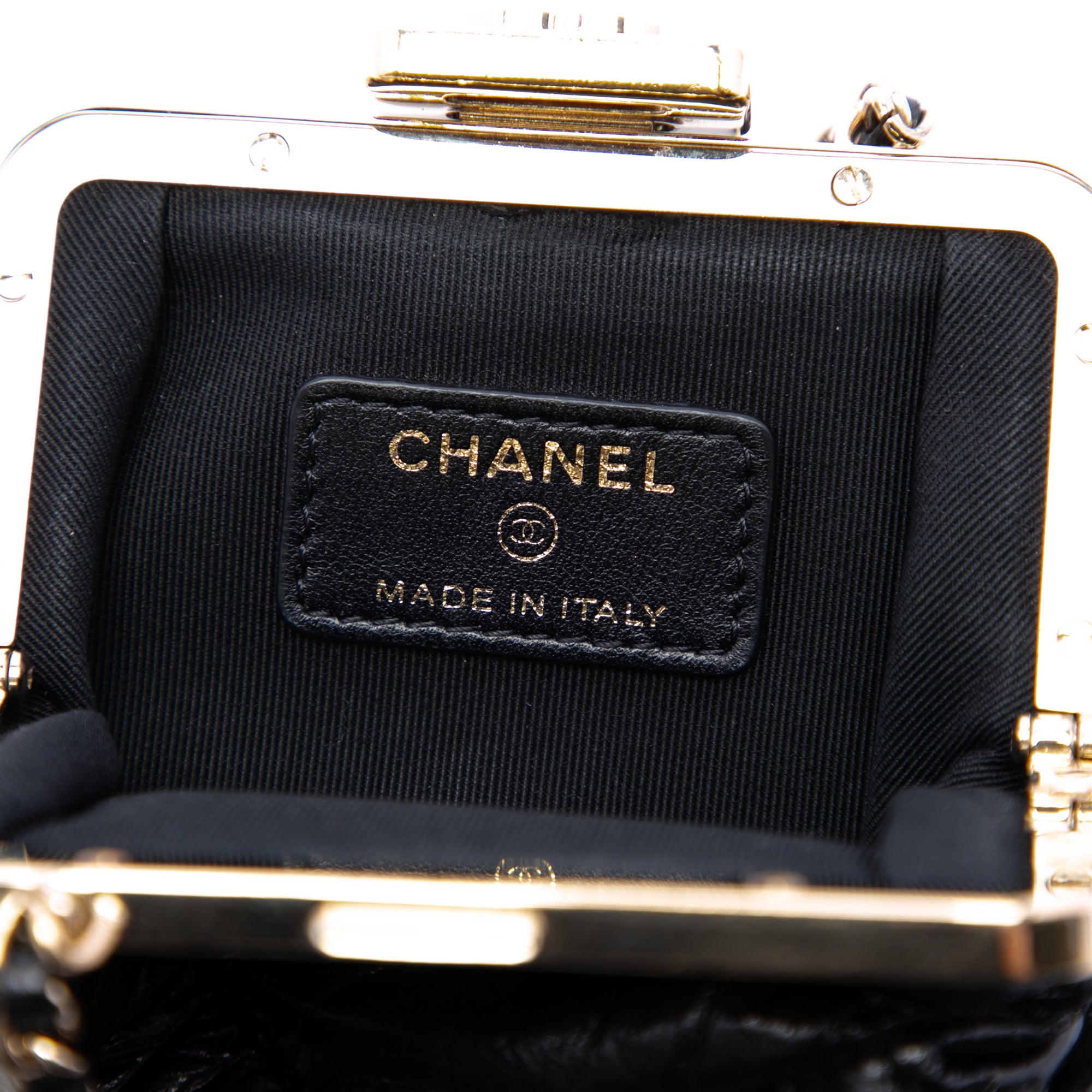 Chanel Quilted Aged Lambskin Kiss Lock Clutch with Chain - image 5