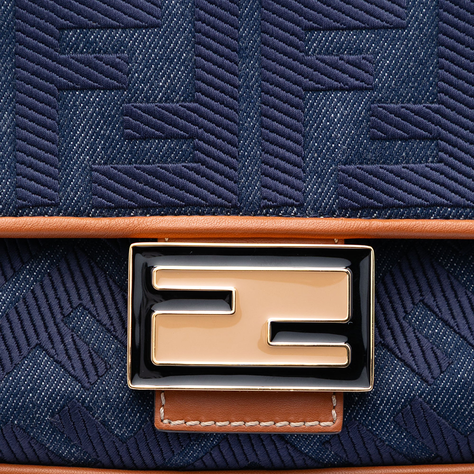 Fendi Zucca Embroidered Denim Baguette Satchel - image 5